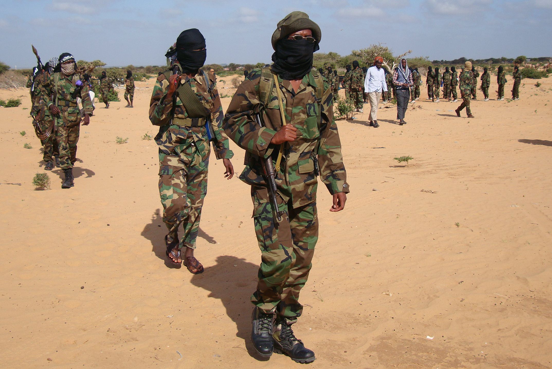 Al-Shabab fighters march in Somalia.