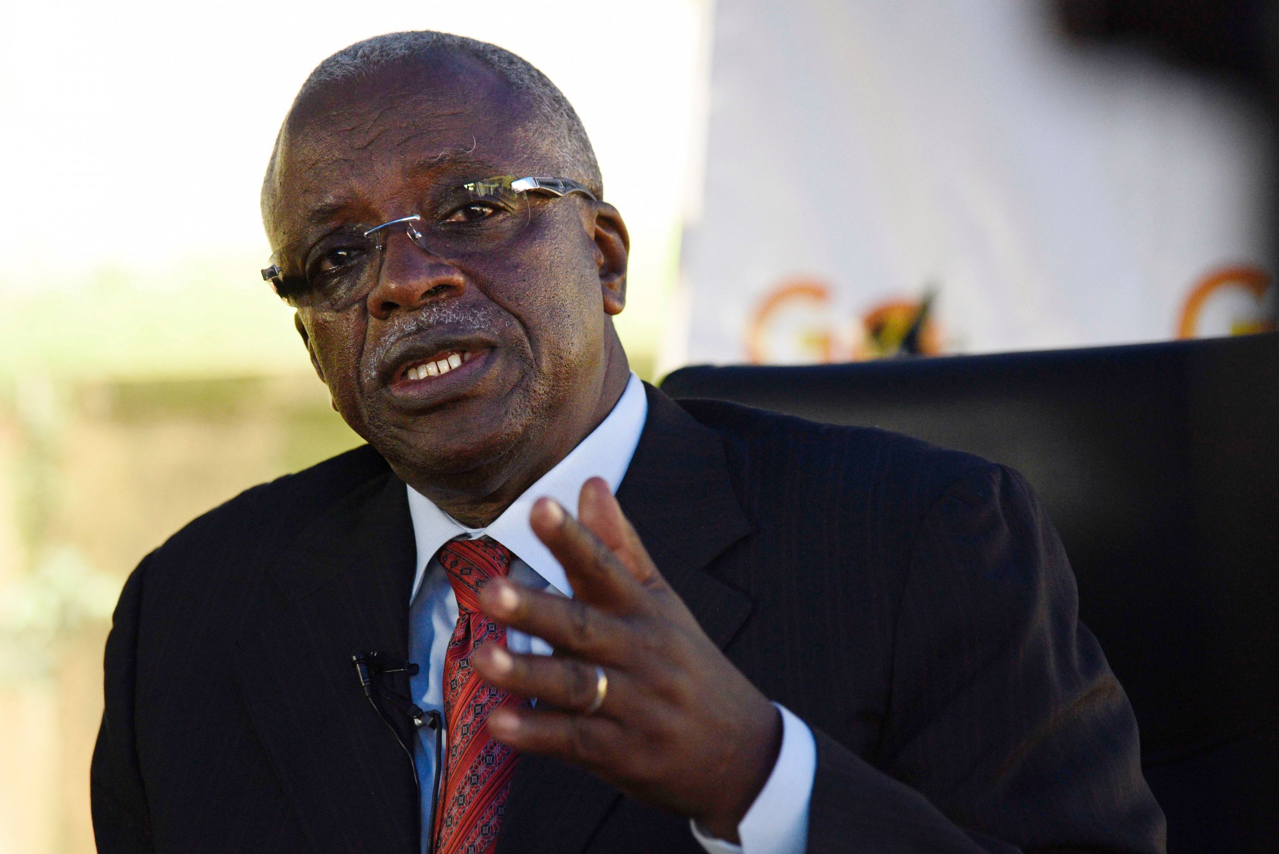 Uganda's Amama Mbabazi speaks to the media in Kampala.