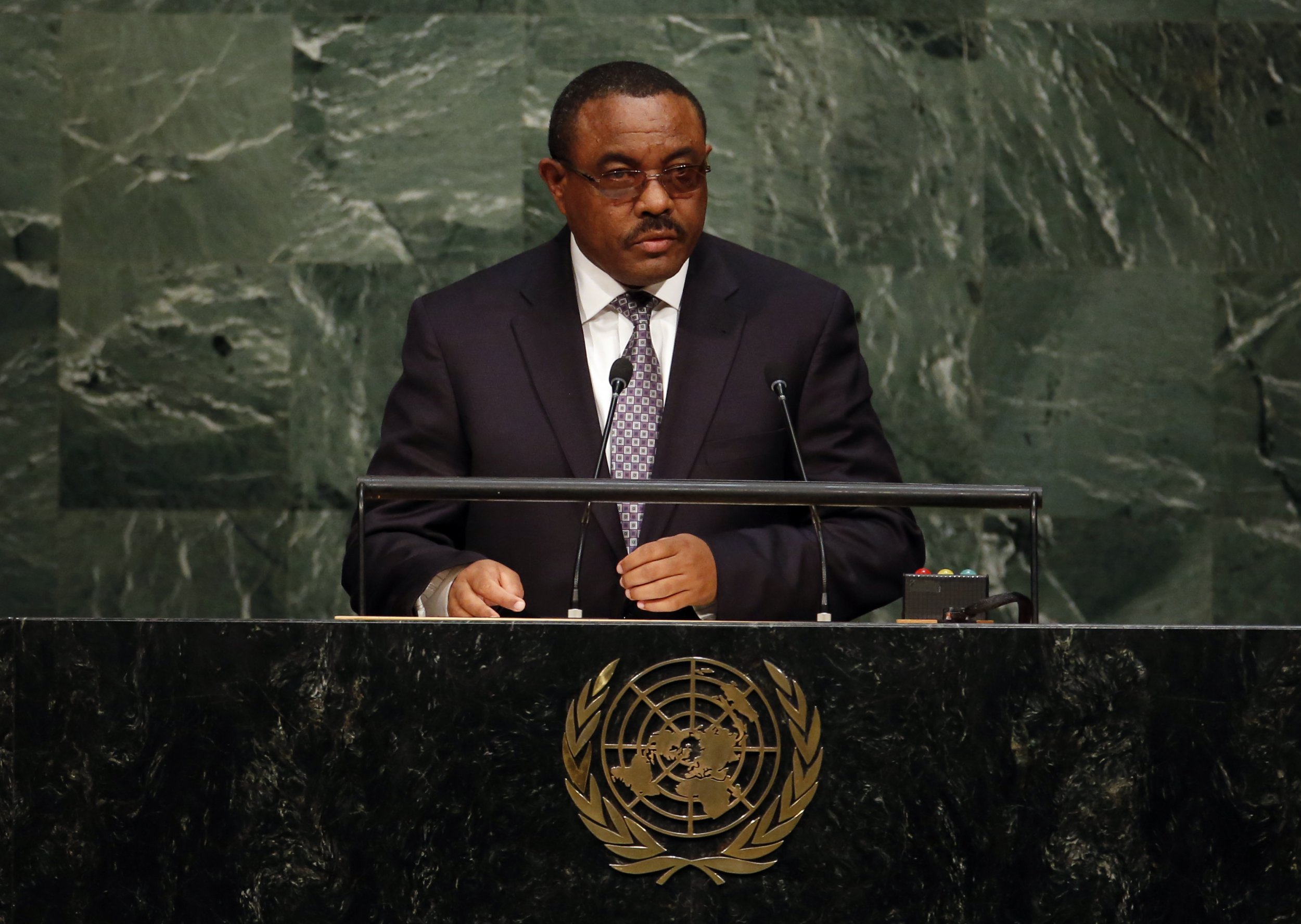 Ethiopian Prime Minister Hailemariam Desalegn addresses a U.N. summit.
