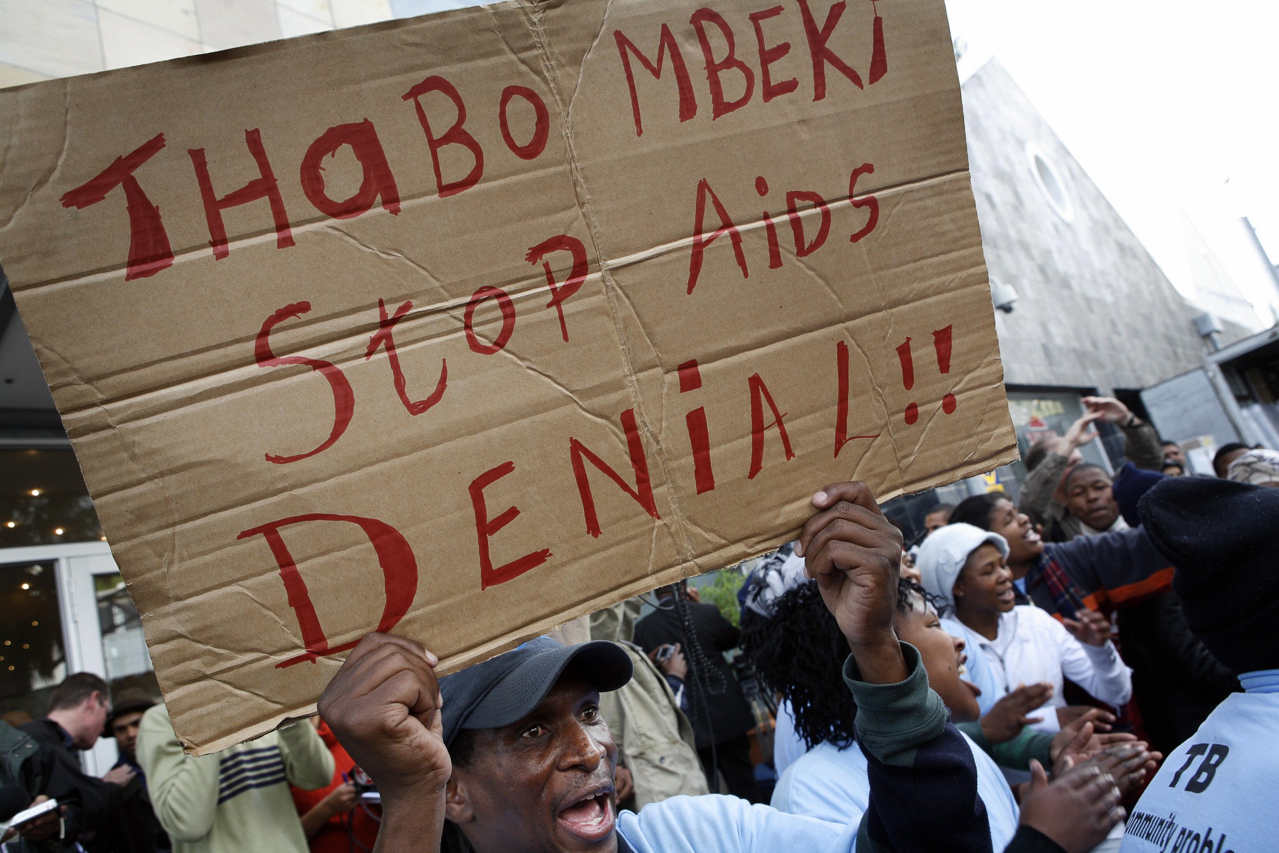 A TAC activist campaigns against Thabo Mbeki's HIV stance in Cape Town.