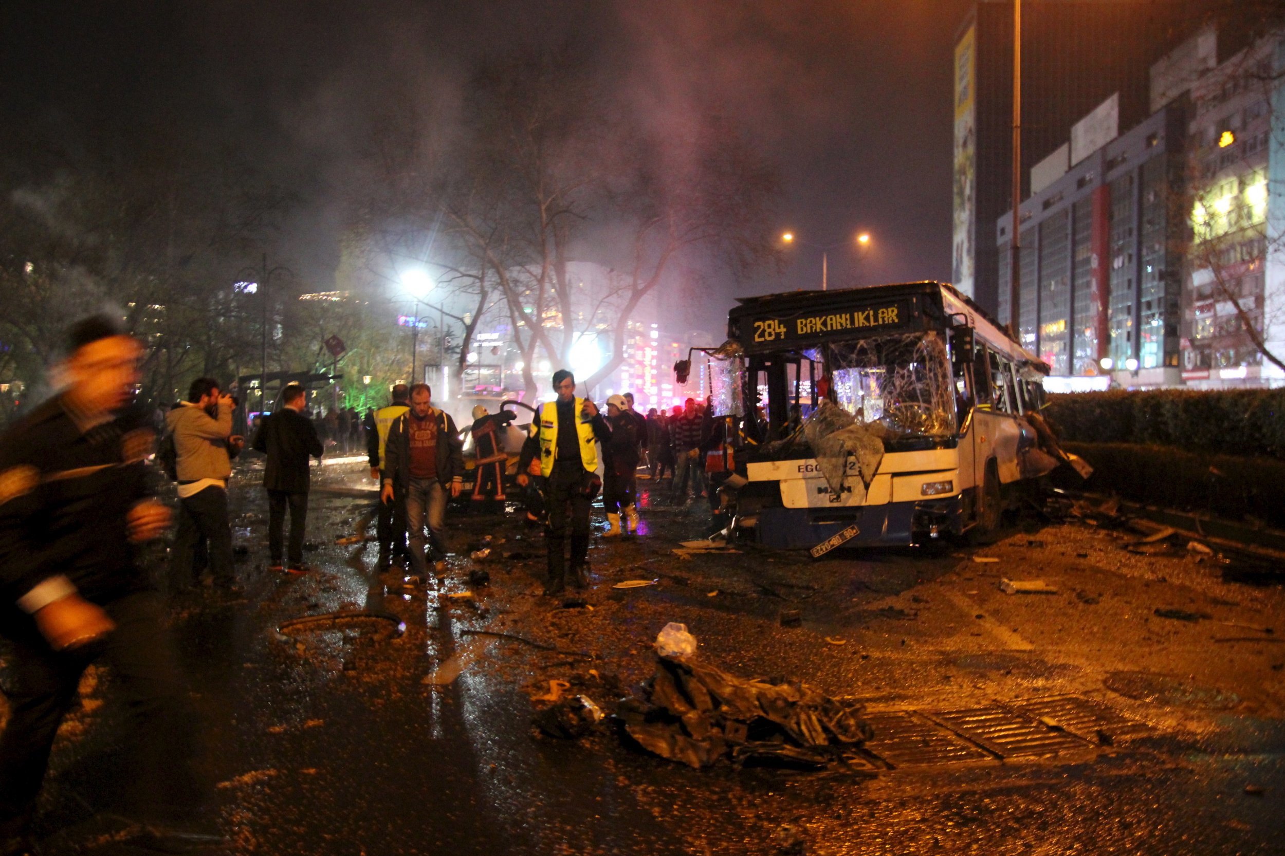 Emergency workers at bomb site Ankara.