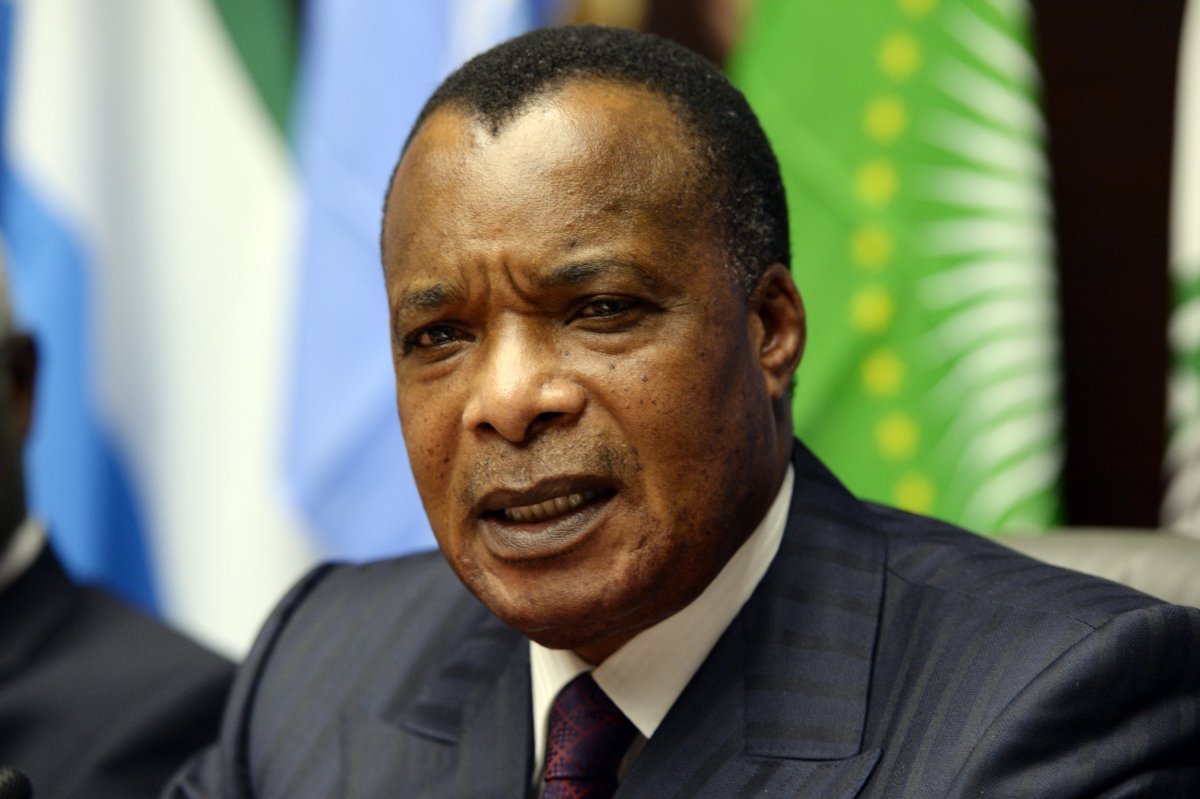 Congolese President Denis Sassou Nguesso at a press conference.