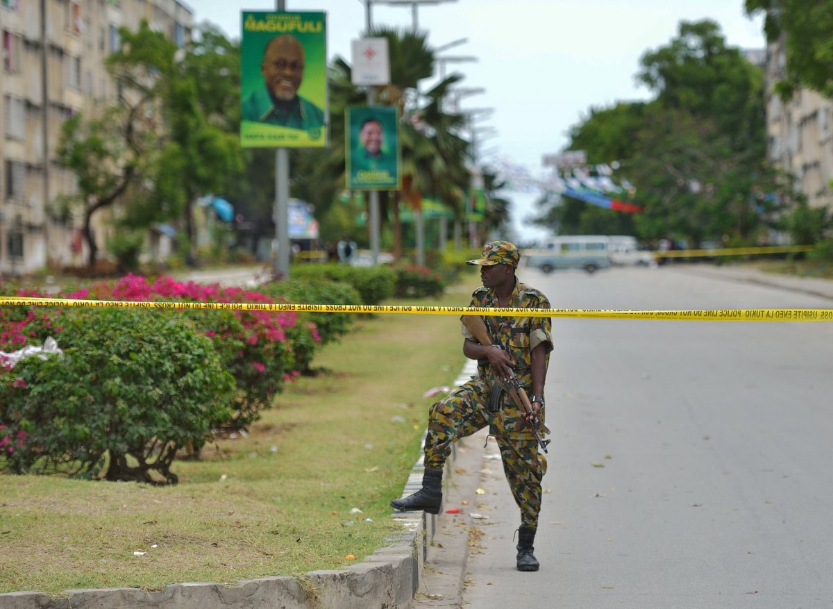 A paramilitary police officer patrols on Zanzibar.