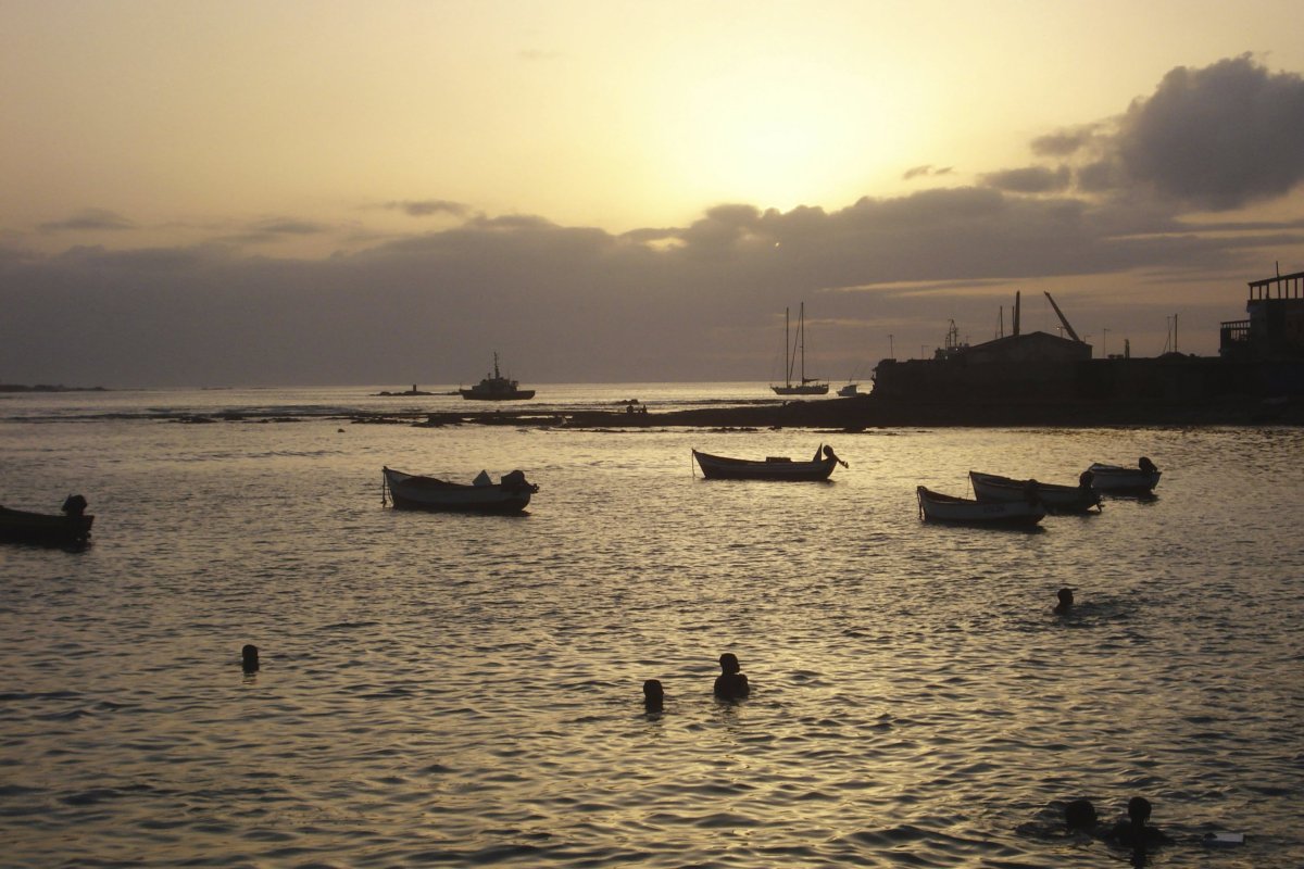 Children play at the port in Cape Verde's Boa Vista island.