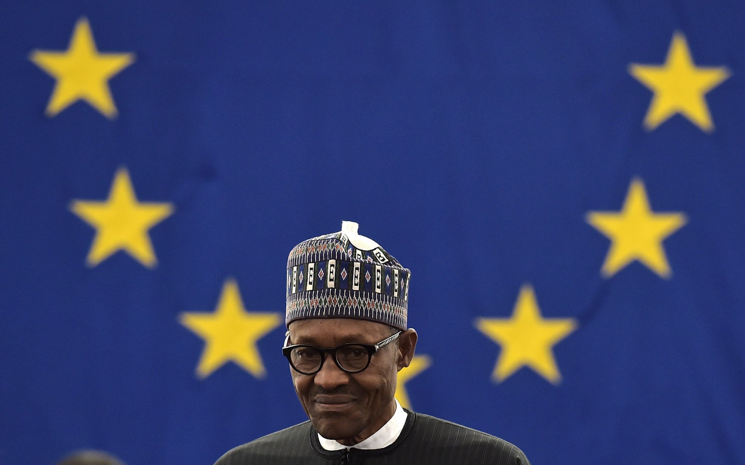 Nigerian President Muhammadu Buhari at the European Parliament.