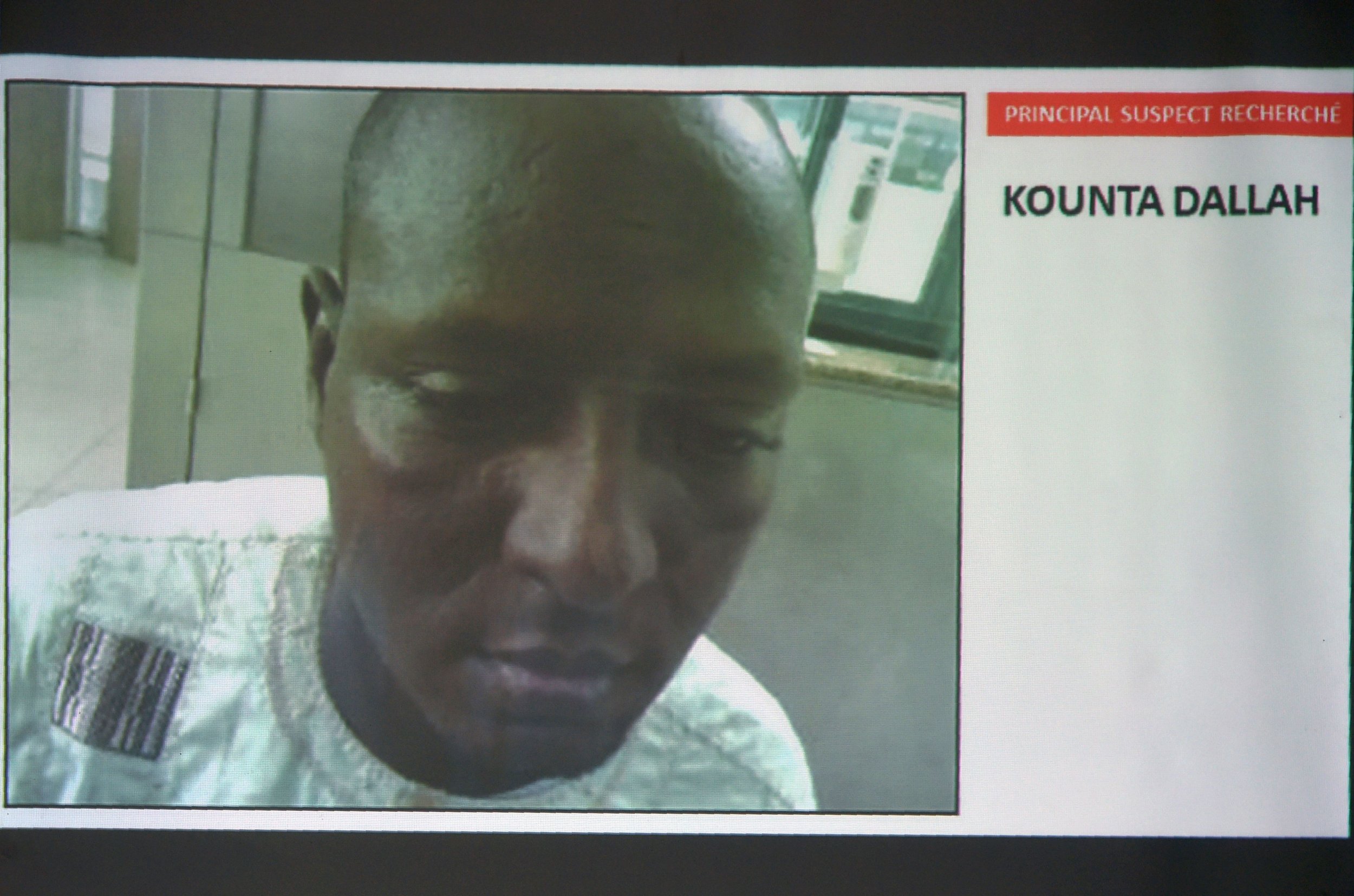 The prime suspect in the Ivory Coast attack, Kounta Dallah, is seen at a press conference in Abidjan.