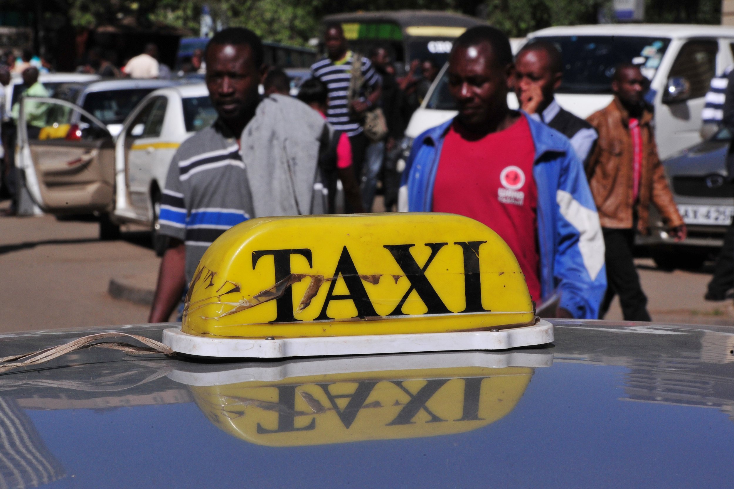 A Kenyan taxi waits for clients in Nairobi.