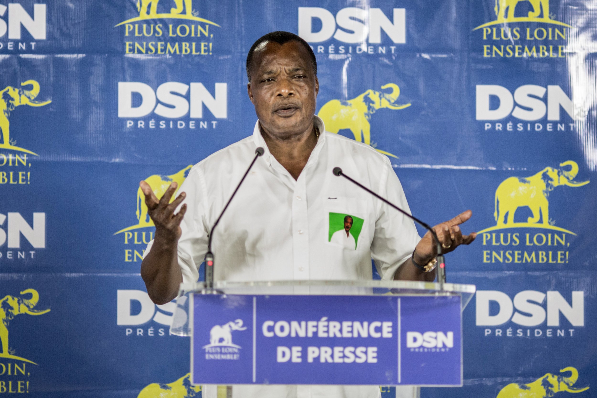 Congo President Denis Sassou Nguesso speaks after his re-election.