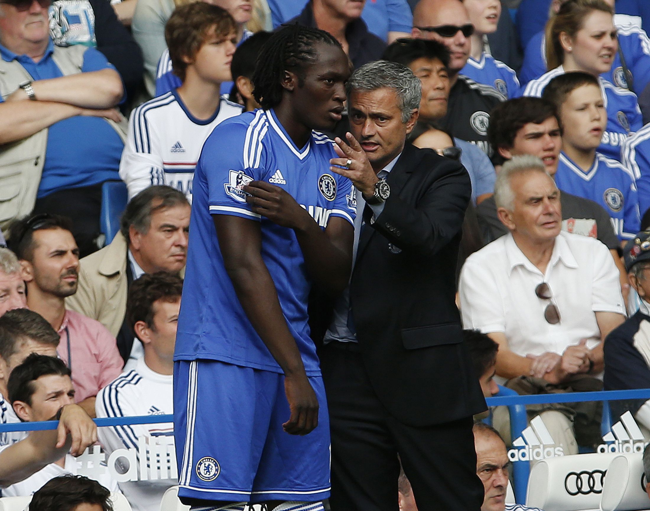 Jose Mourinho, right, with Romelu Lukaku at Stamford Bridge, August 2013.