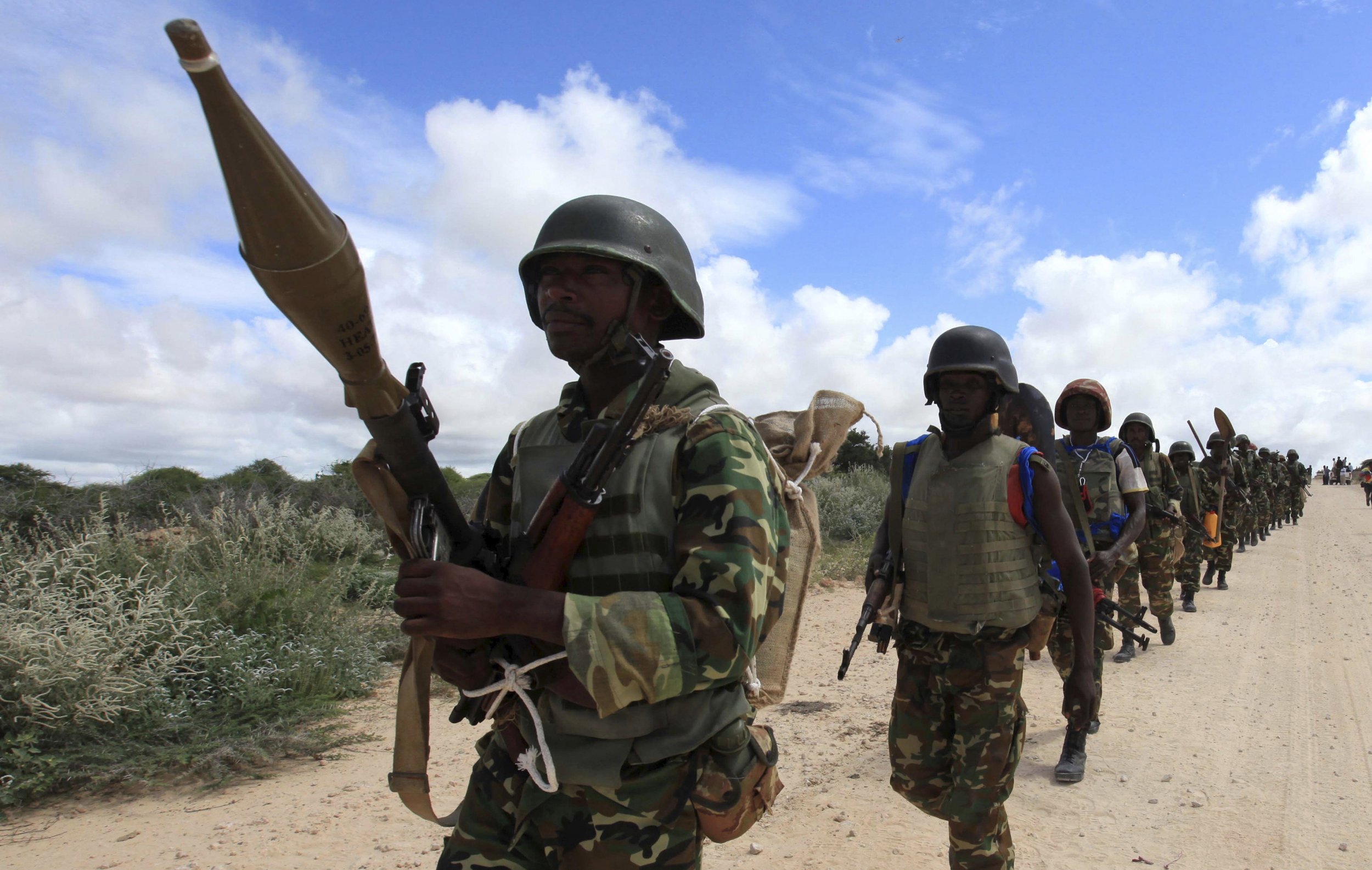 AMISOM peacekeepers in Burundi patrol in Mogadishu.