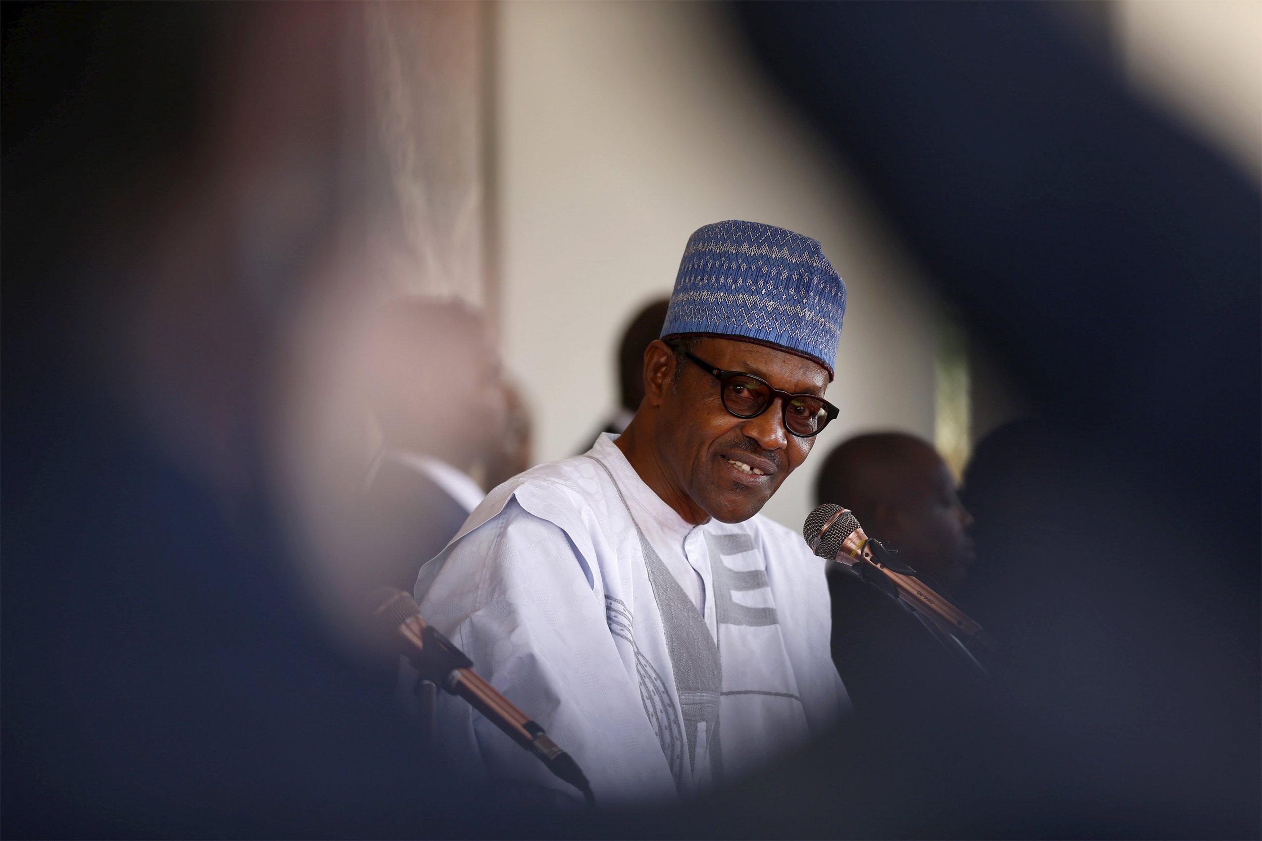 Nigerian President Muhammadu Buhari speaks at the State House in Abuja.