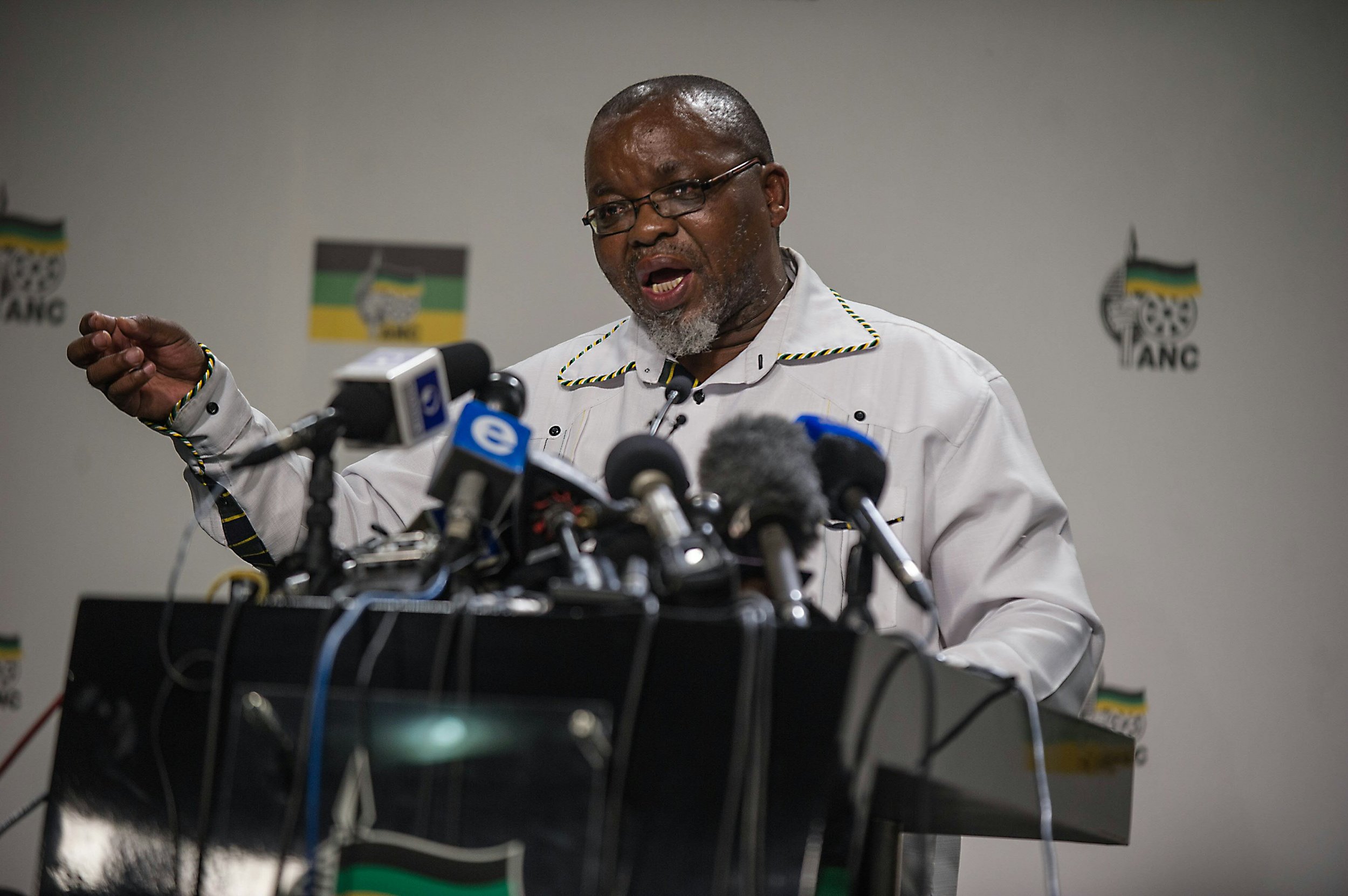 ANC secretary Gwede Mantashe addresses the media.