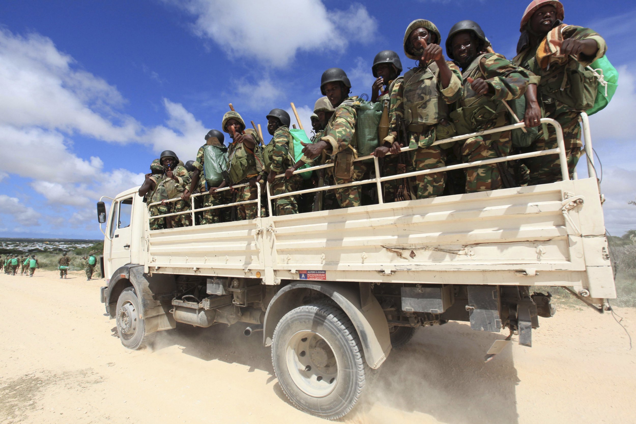 AMISOM peacekeepers patrol in Mogadishu.