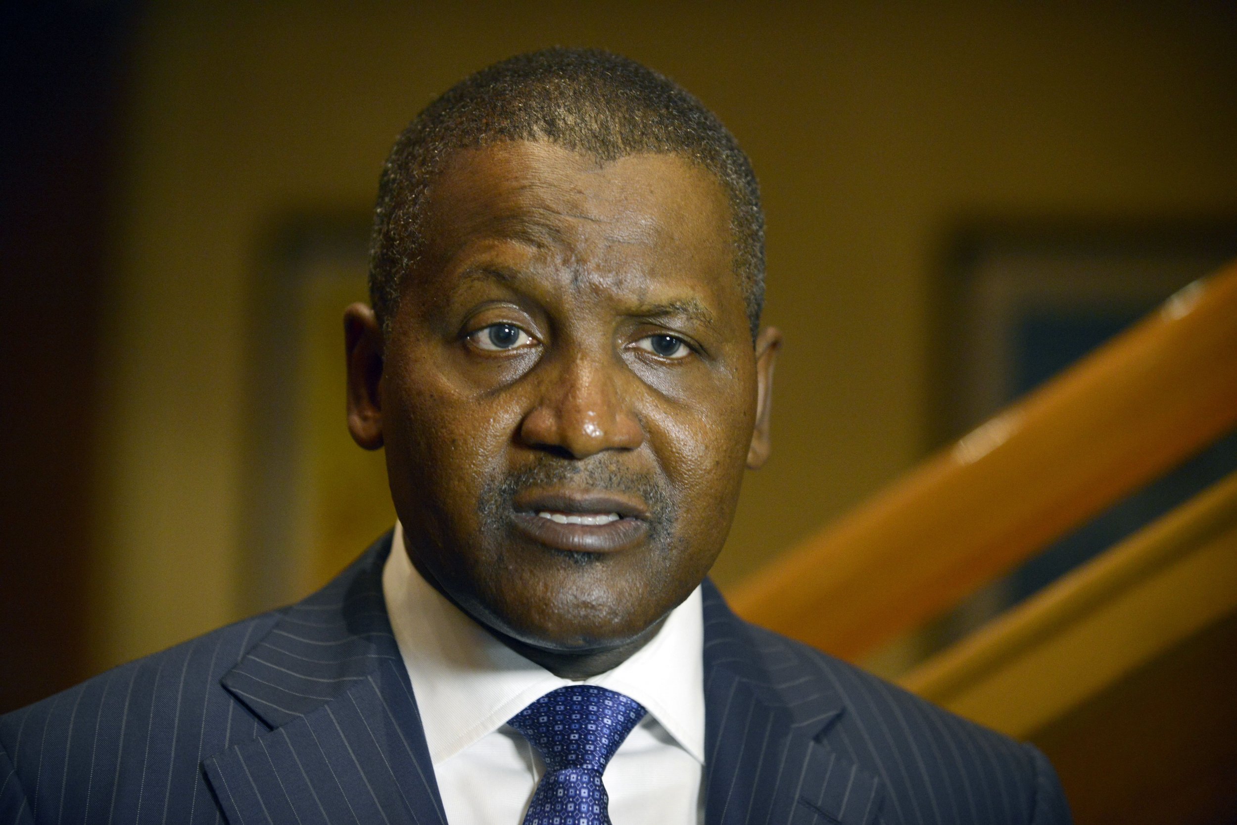 Nigerian billionaire Aliko Dangote speaks at an Ebola awareness event in Lagos.