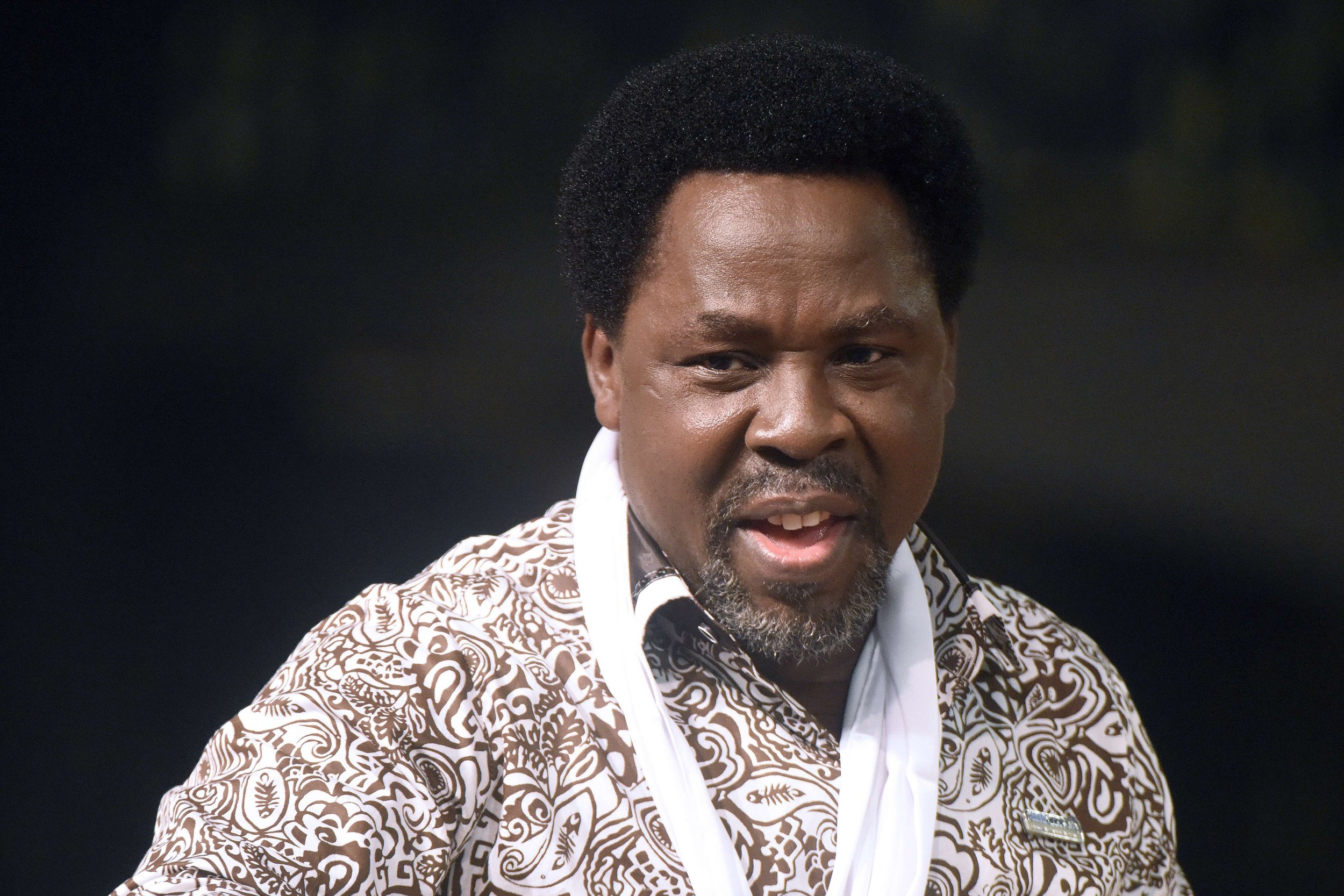 Nigerian preacher TB Joshua speaks at a service in Lagos.