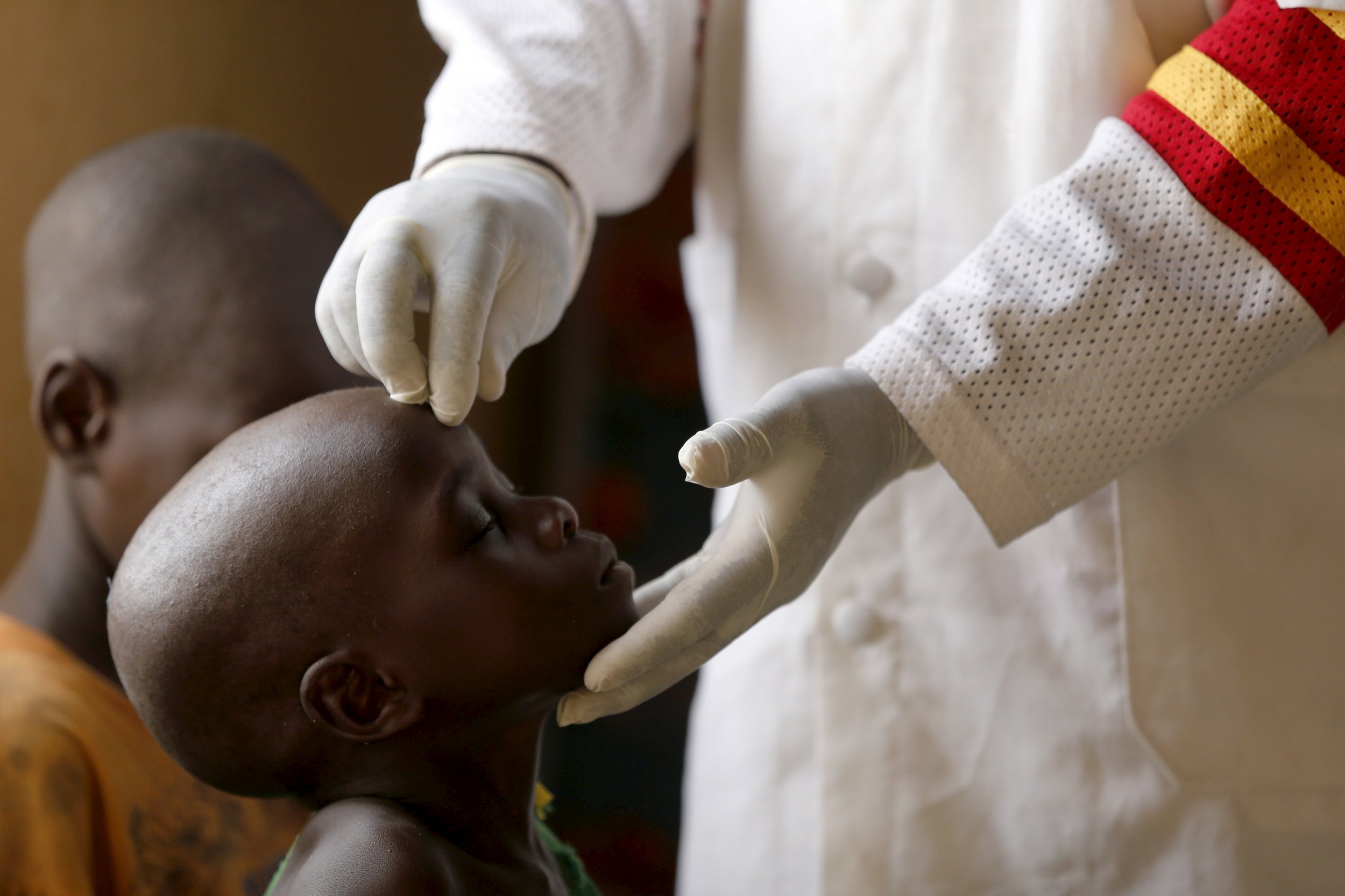 A child rescued from Boko Haram is given a health check in Yola, Nigeria.