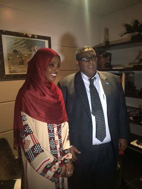 Ifrah Ahmed with Somali PM Omar Sharmarke.