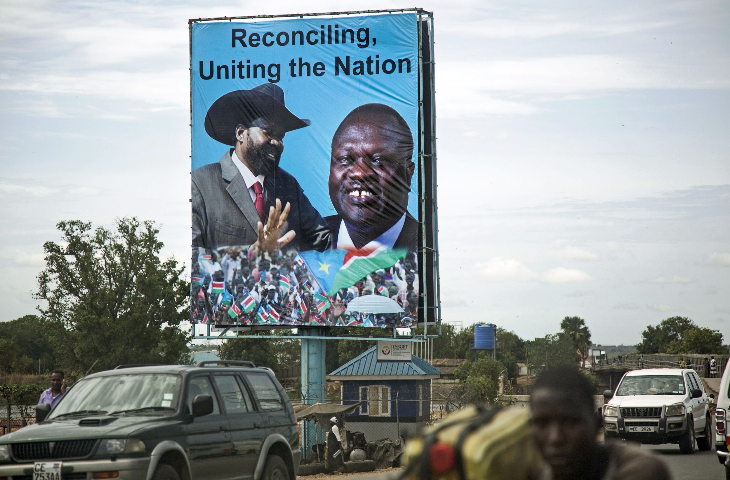 A South Sudan billboard featuring Salva Kiir and Riek Machar.