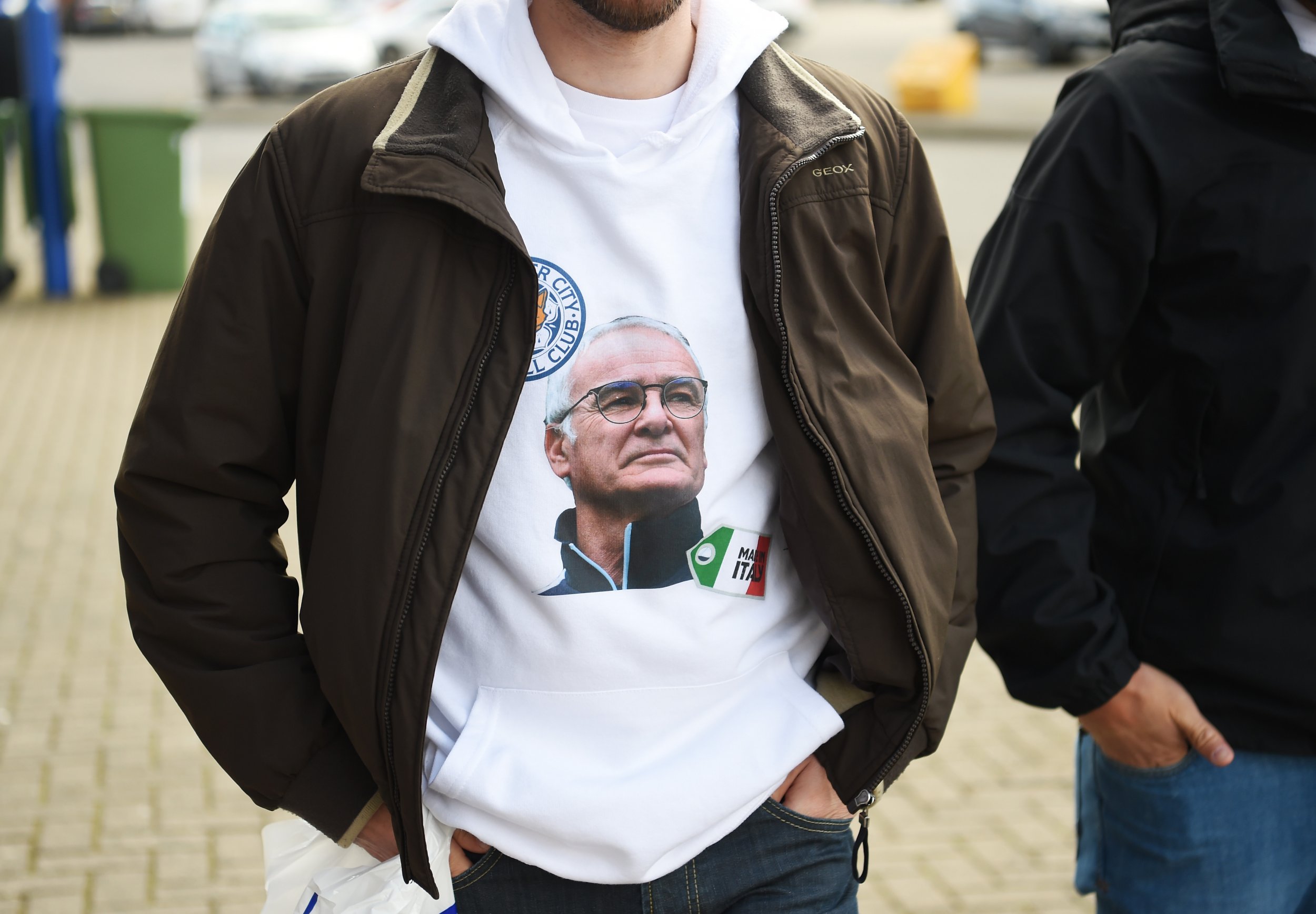 A Claudio Ranieri T-shirt at the King Power Stadium, Leicester.