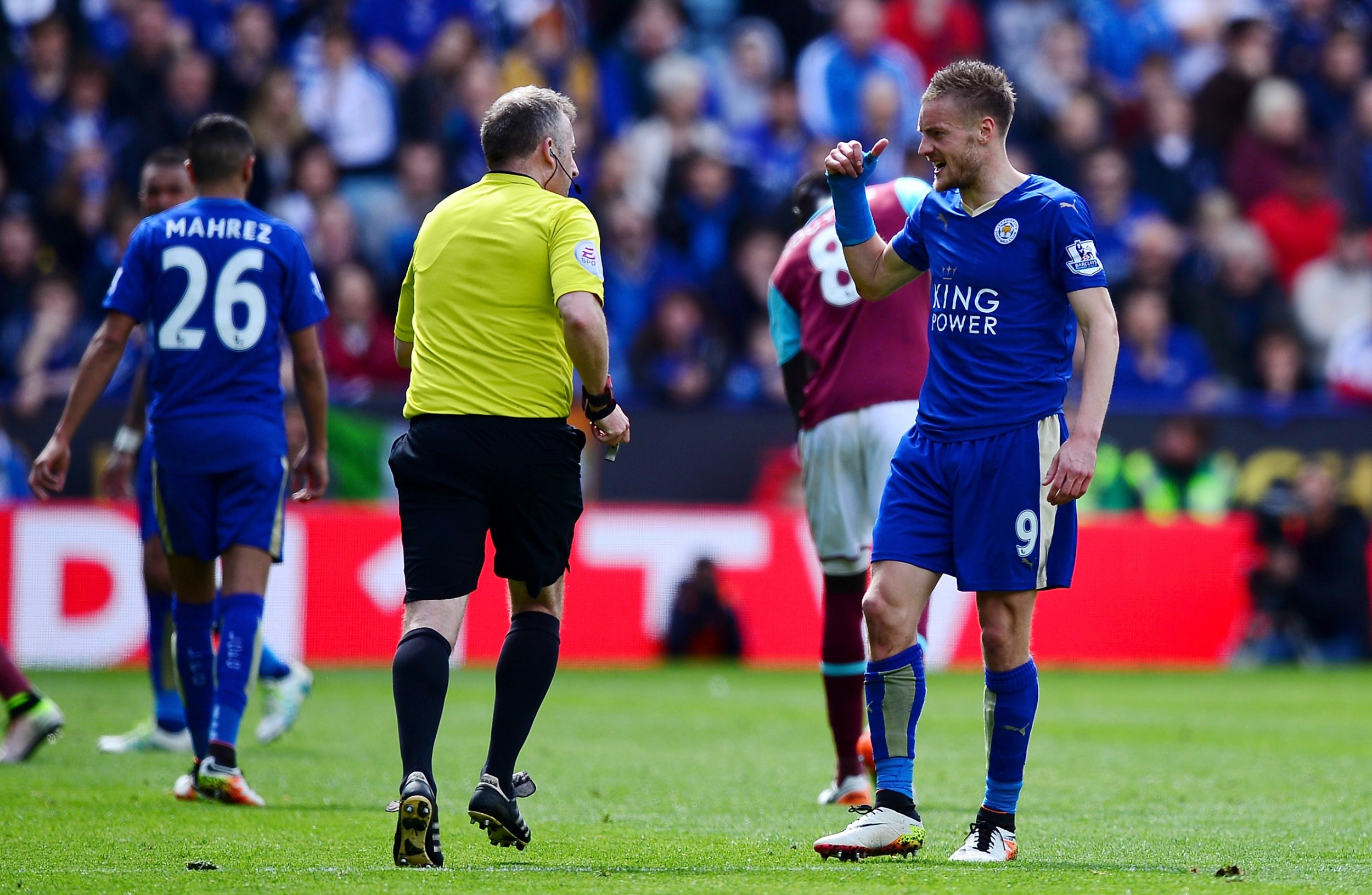 Jamie Vardy, right, could miss two crucial games of Leicester City's season.
