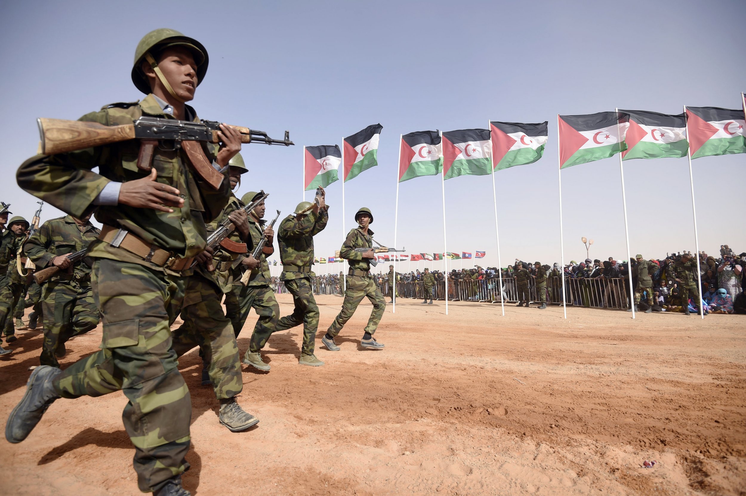 Sahrawi soldiers parade in Algeria.