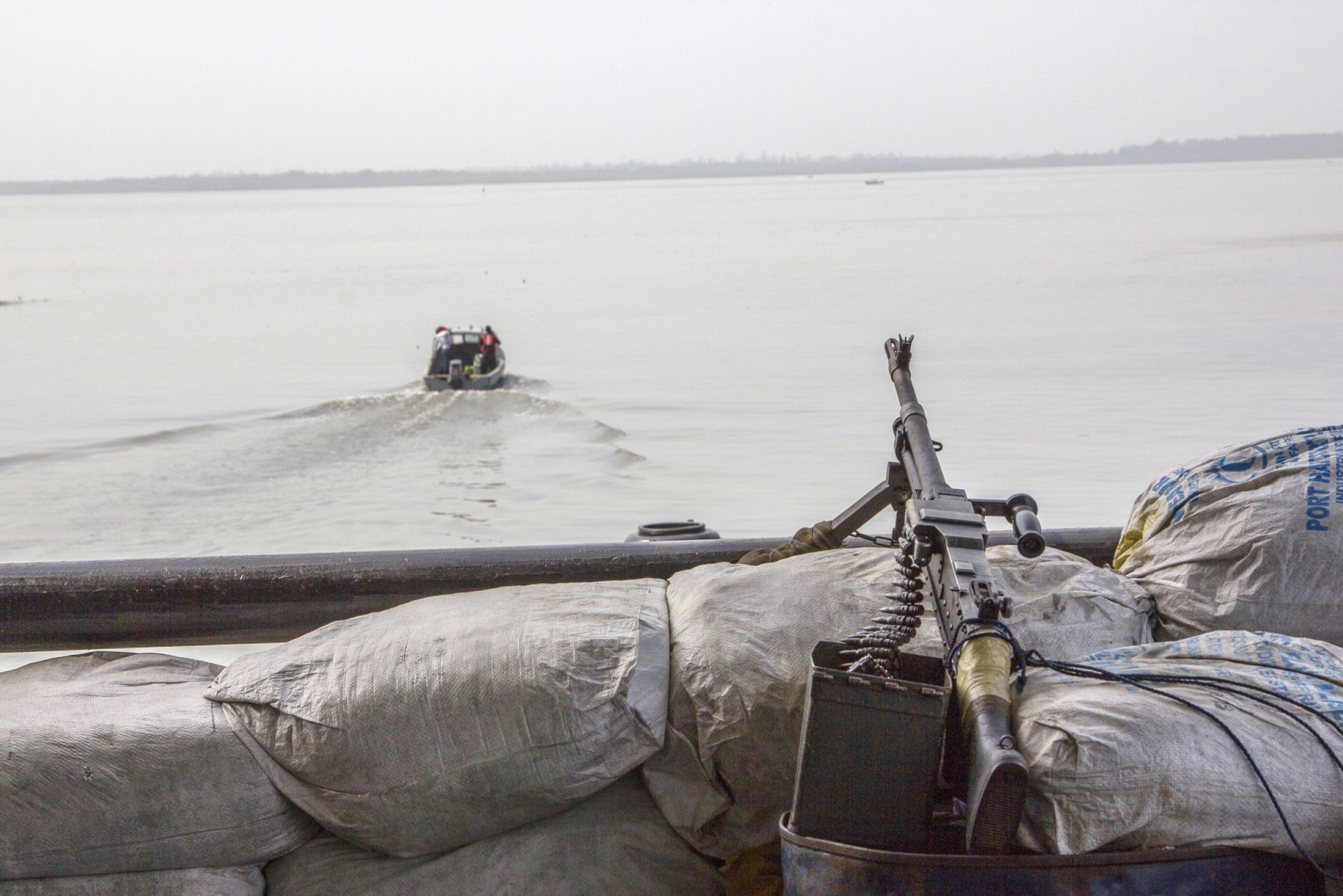 A machine gun on a boat in Nigeria's Bayelsa state.