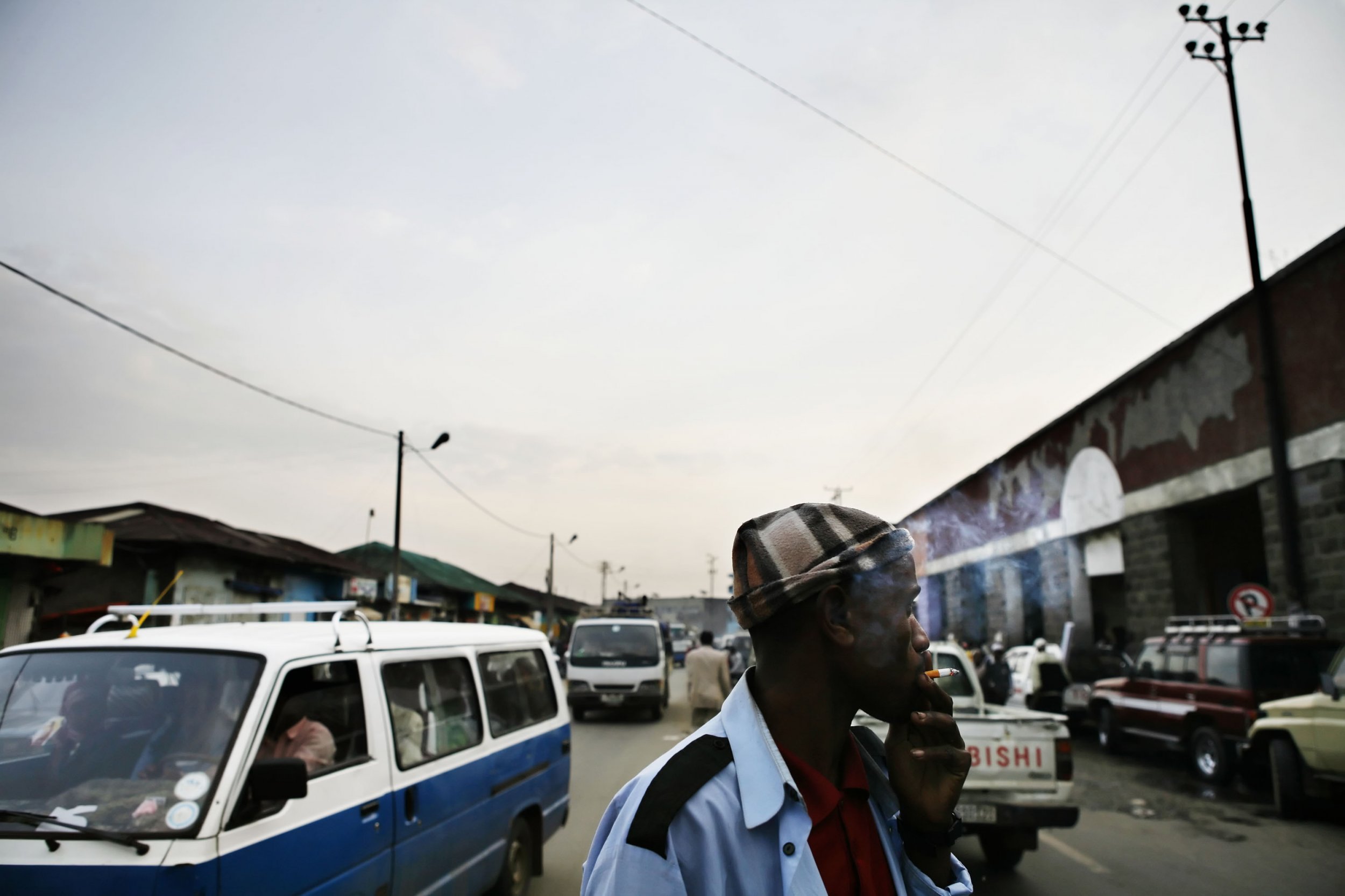 Ethiopian man smokes in Addis Ababa.