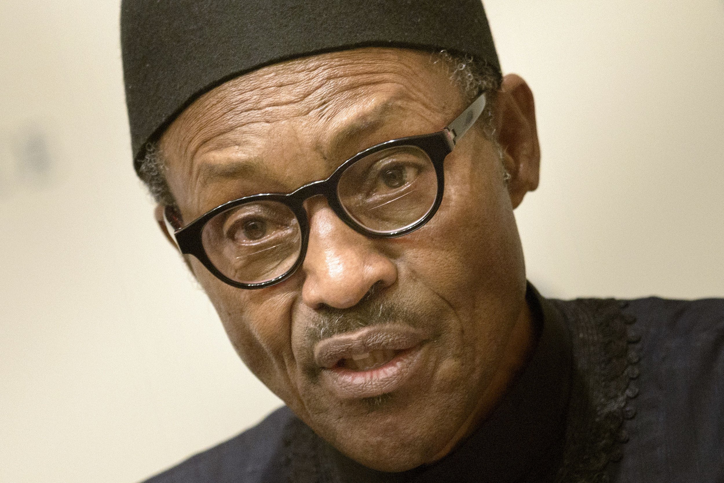 Nigerian President Muhammadu Buhari speaking in Washington.