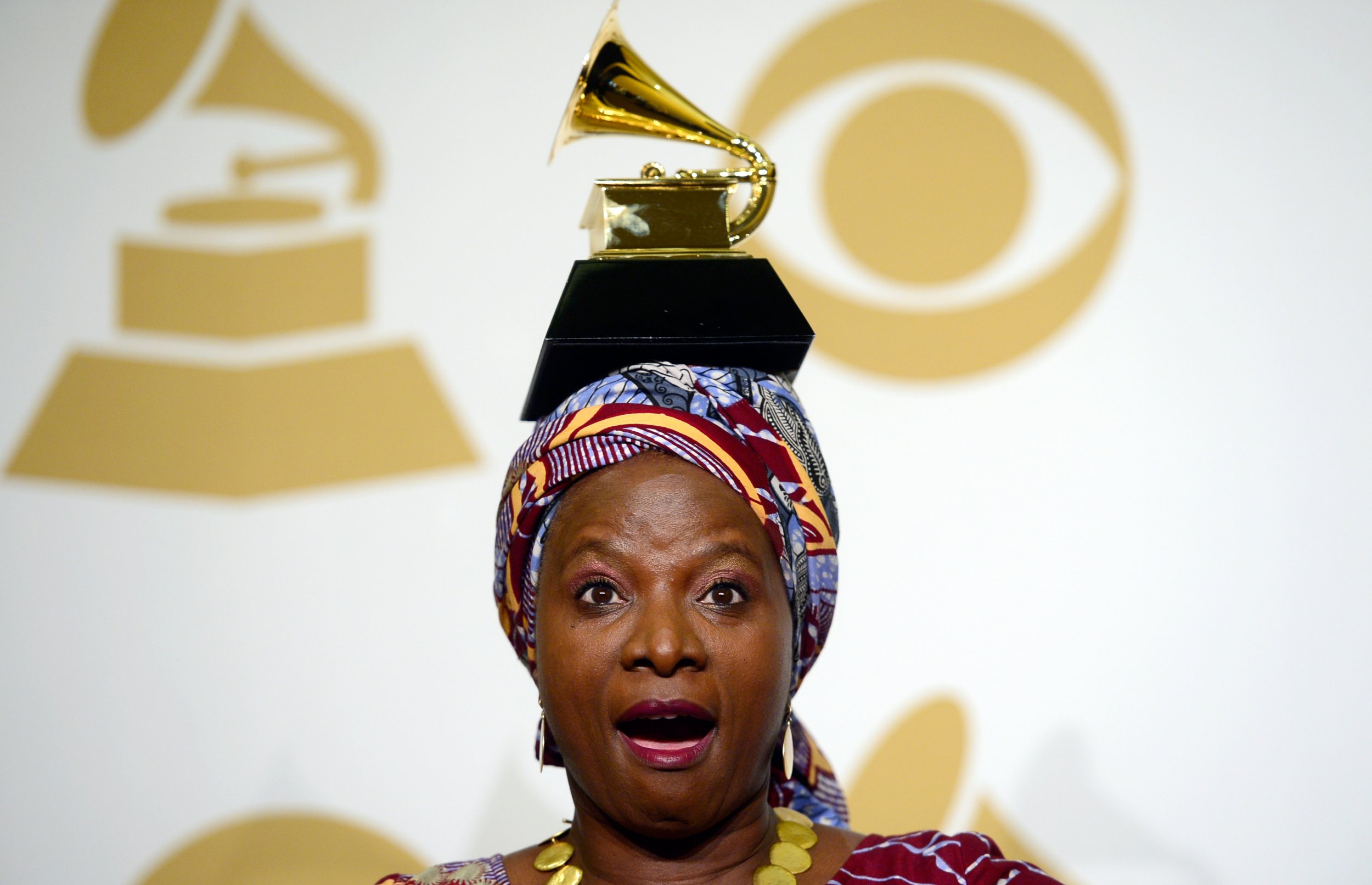 Angelique Kidjo with her Grammy award.