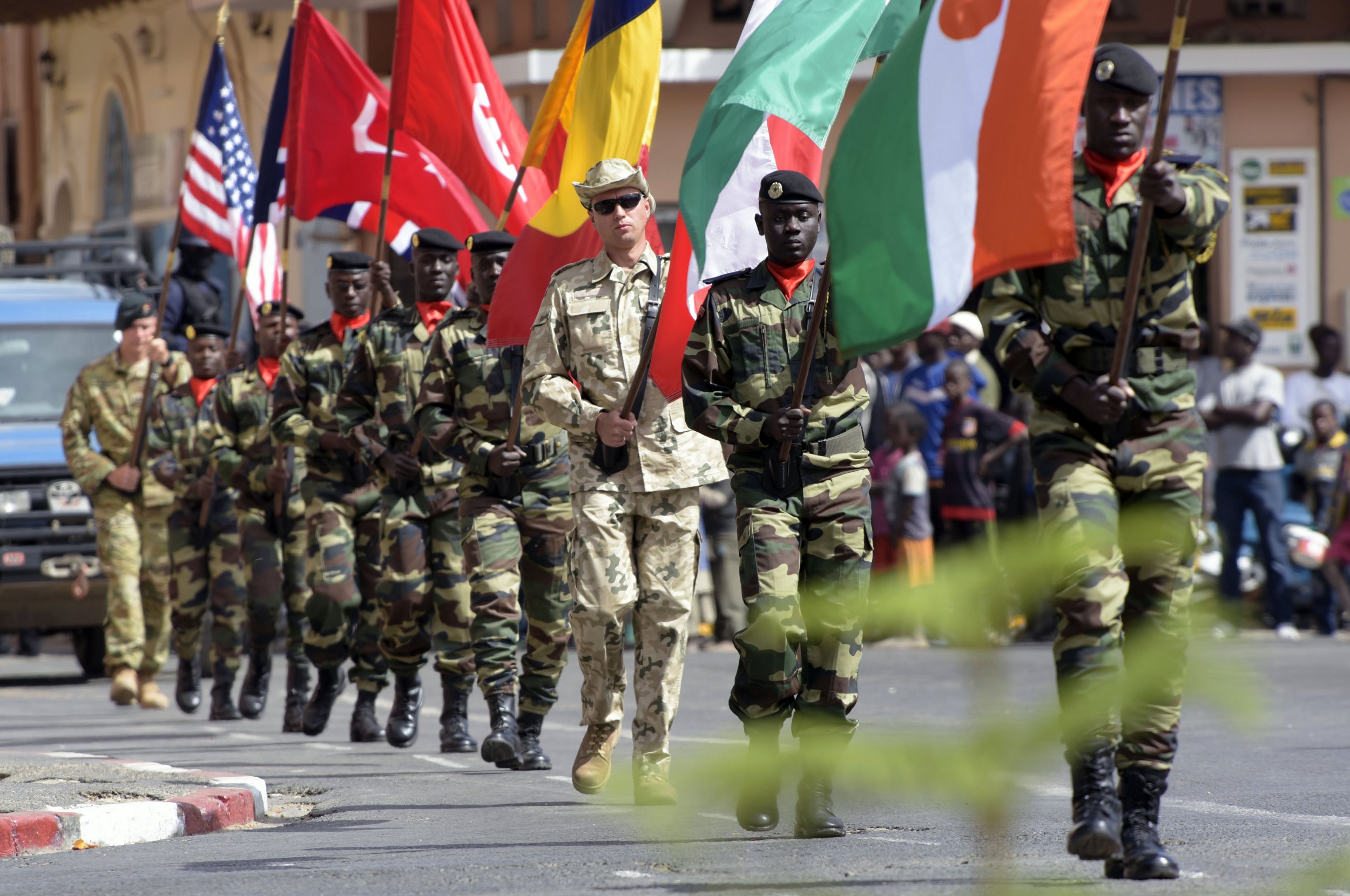 Soldiers parade after joint African, European and U.S. military exercise