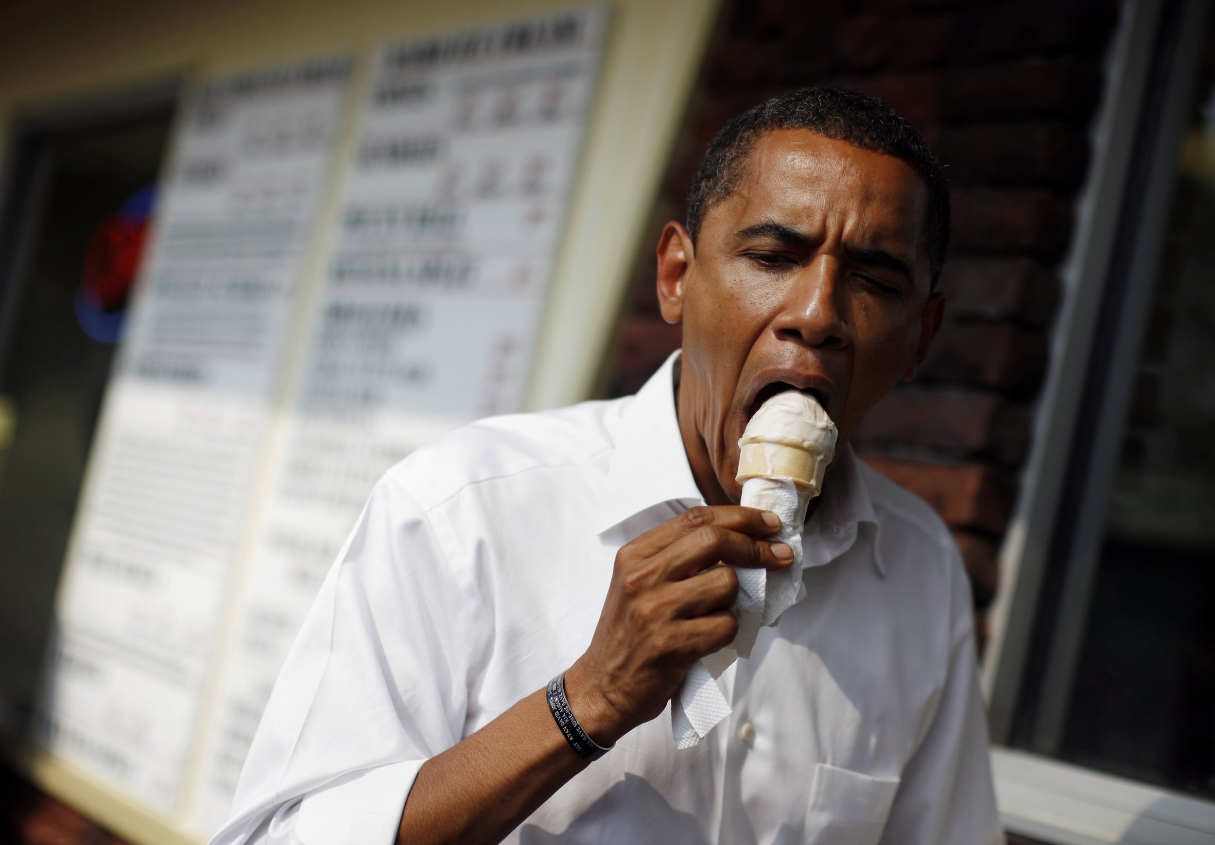 Barack Obama eats ice cream