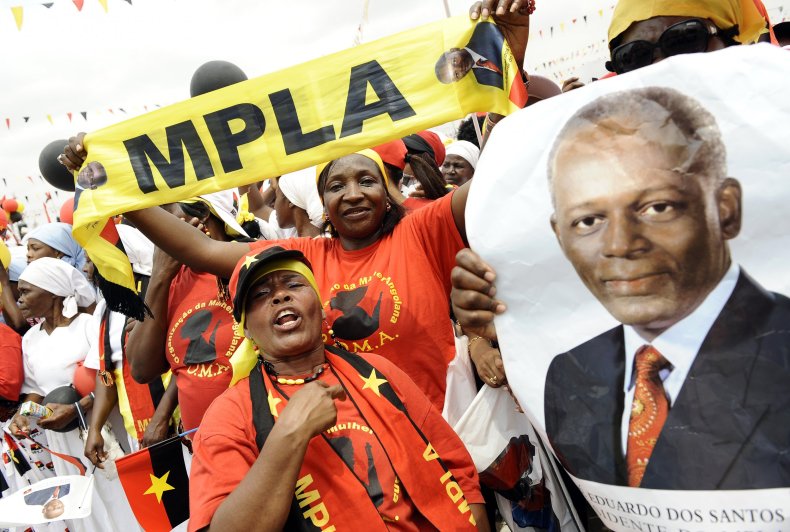 MPLA supporters with President dos Santos flag.