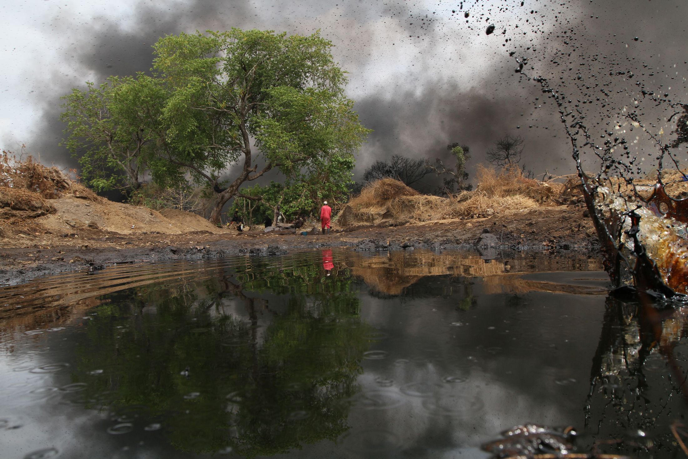 Oil spills from a pipeline in the Niger Delta.