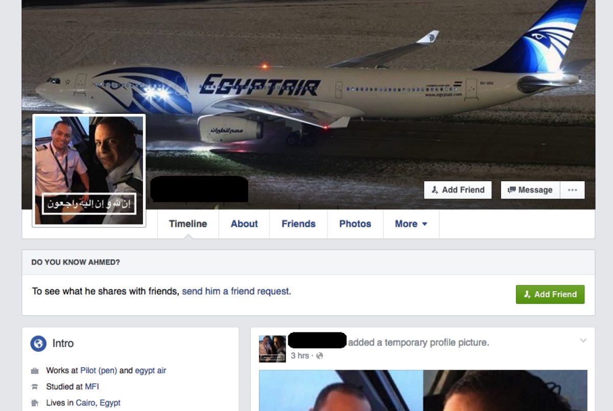 EgyptAir pilot Facebook