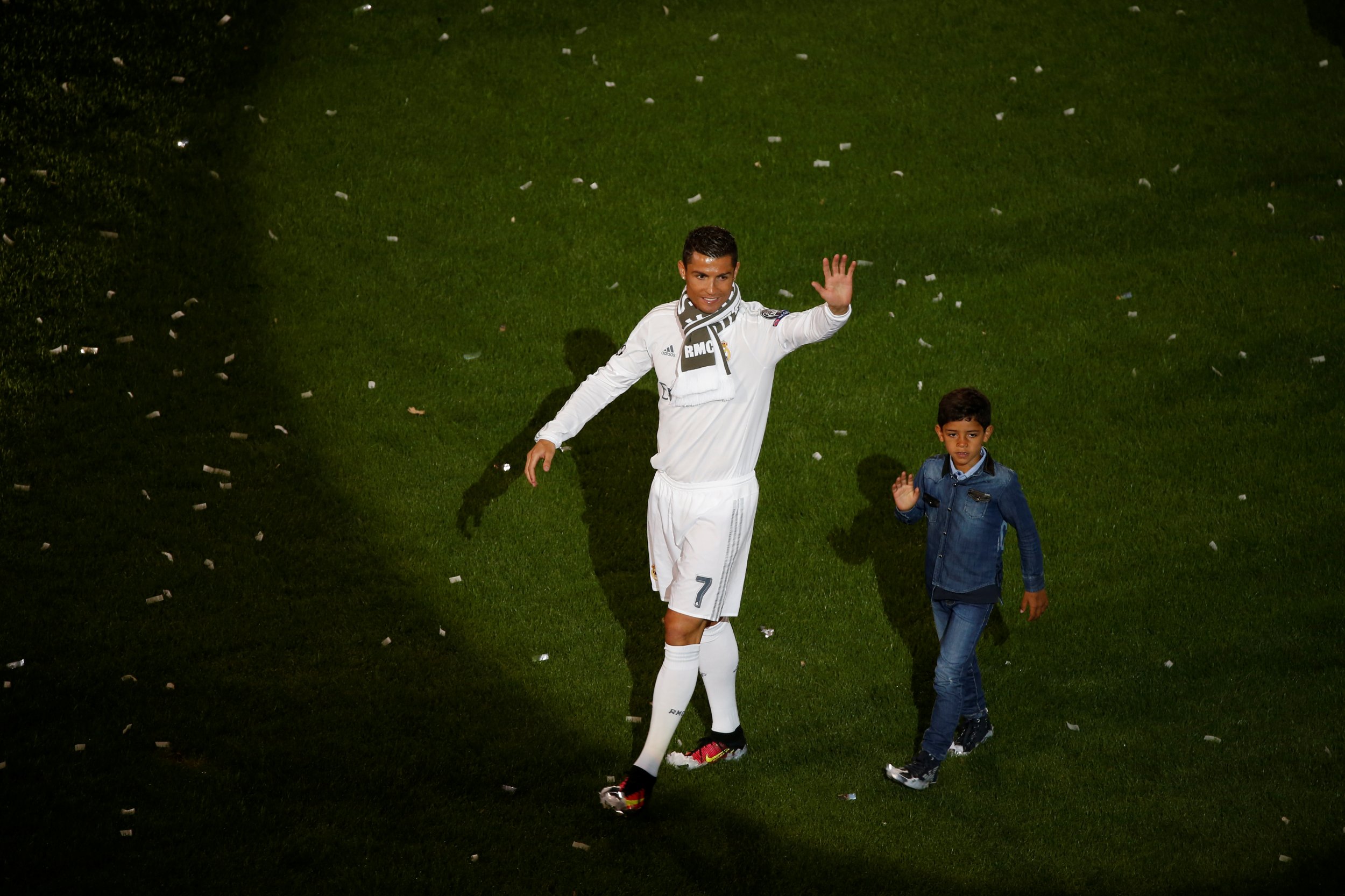 Cristiano Ronaldo celebrates with his son.