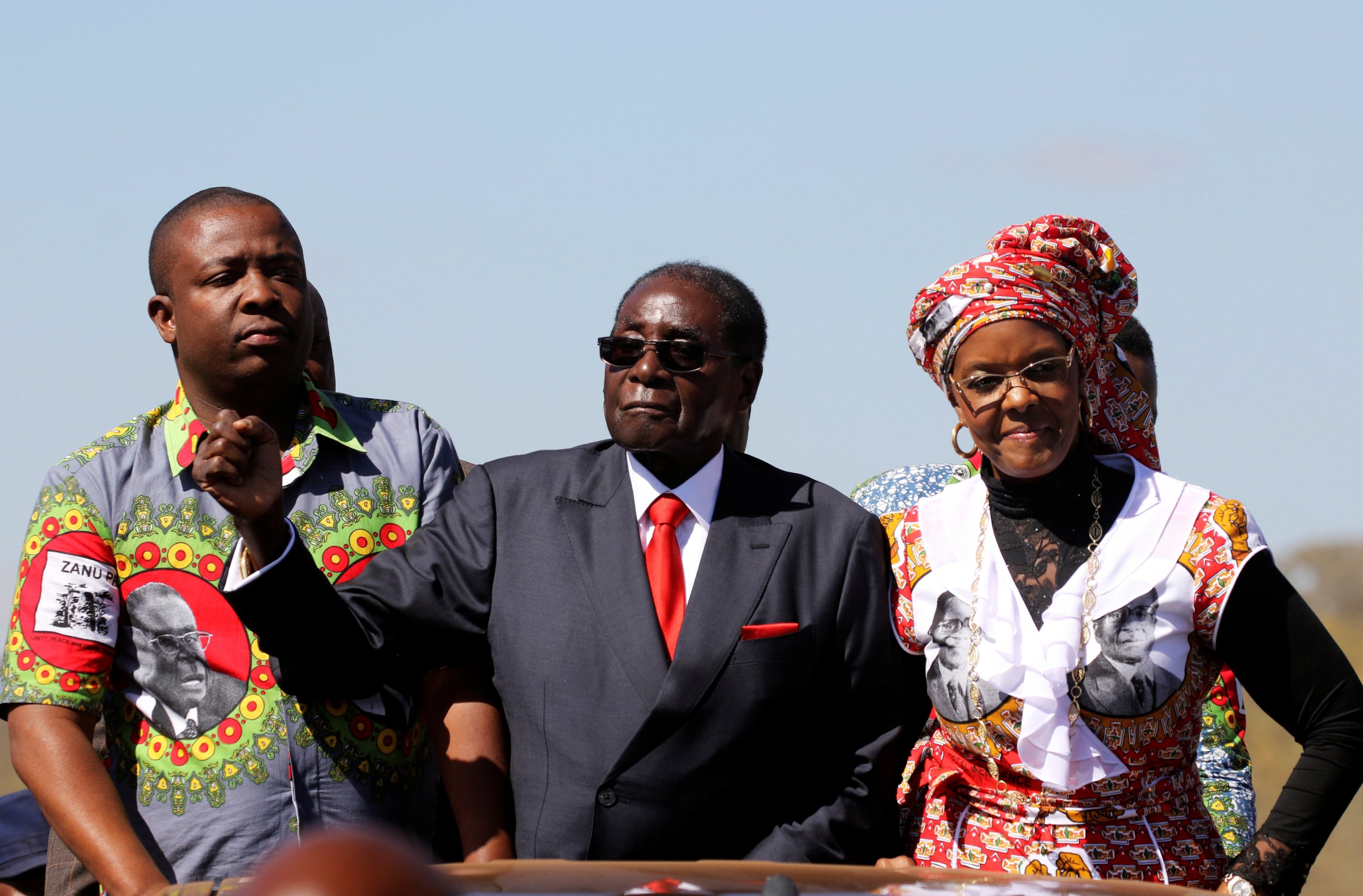 Robert and Grace Mugabe greet supporters