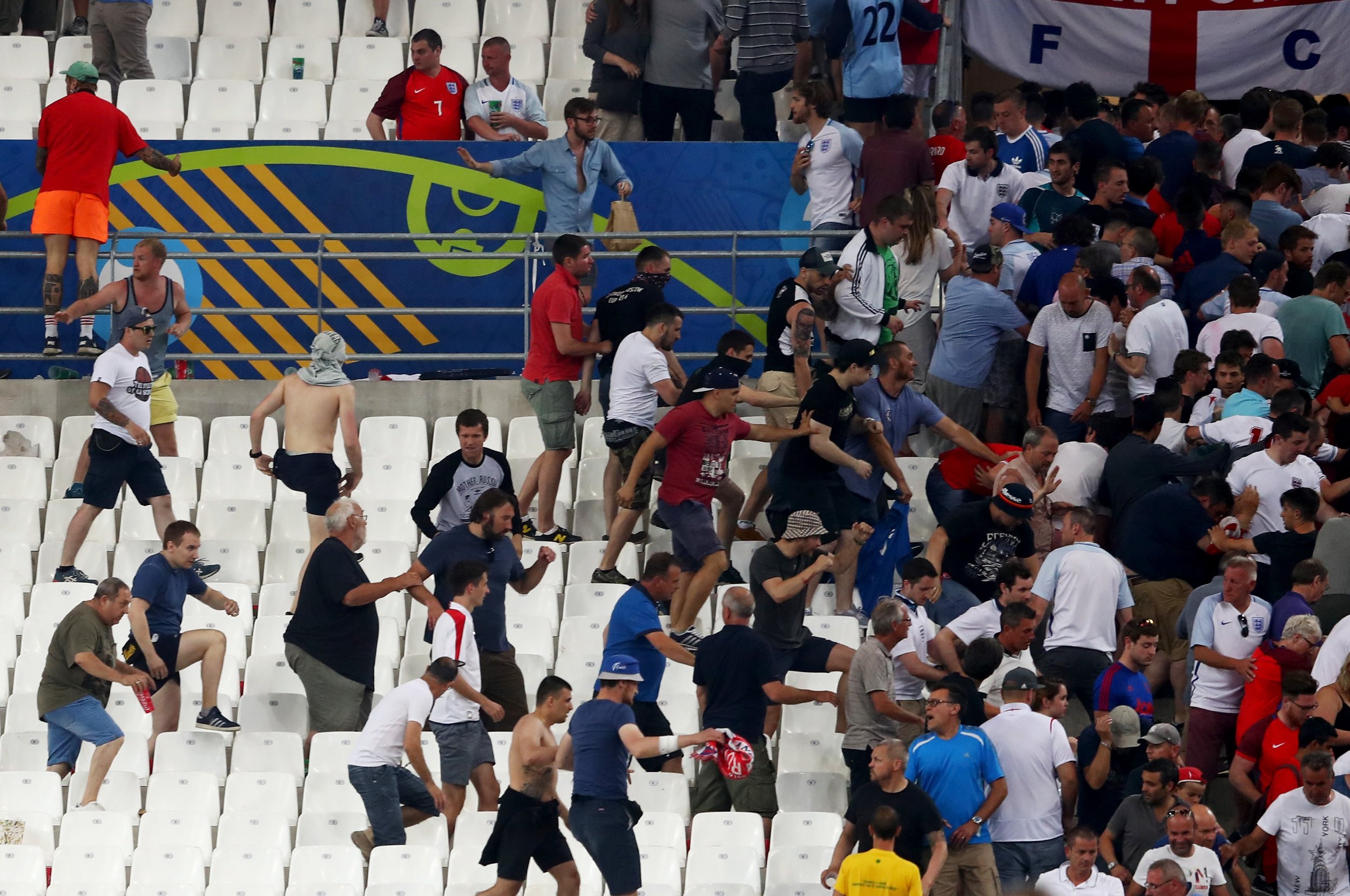 Fans clash at Stade Velodrome, Marseille