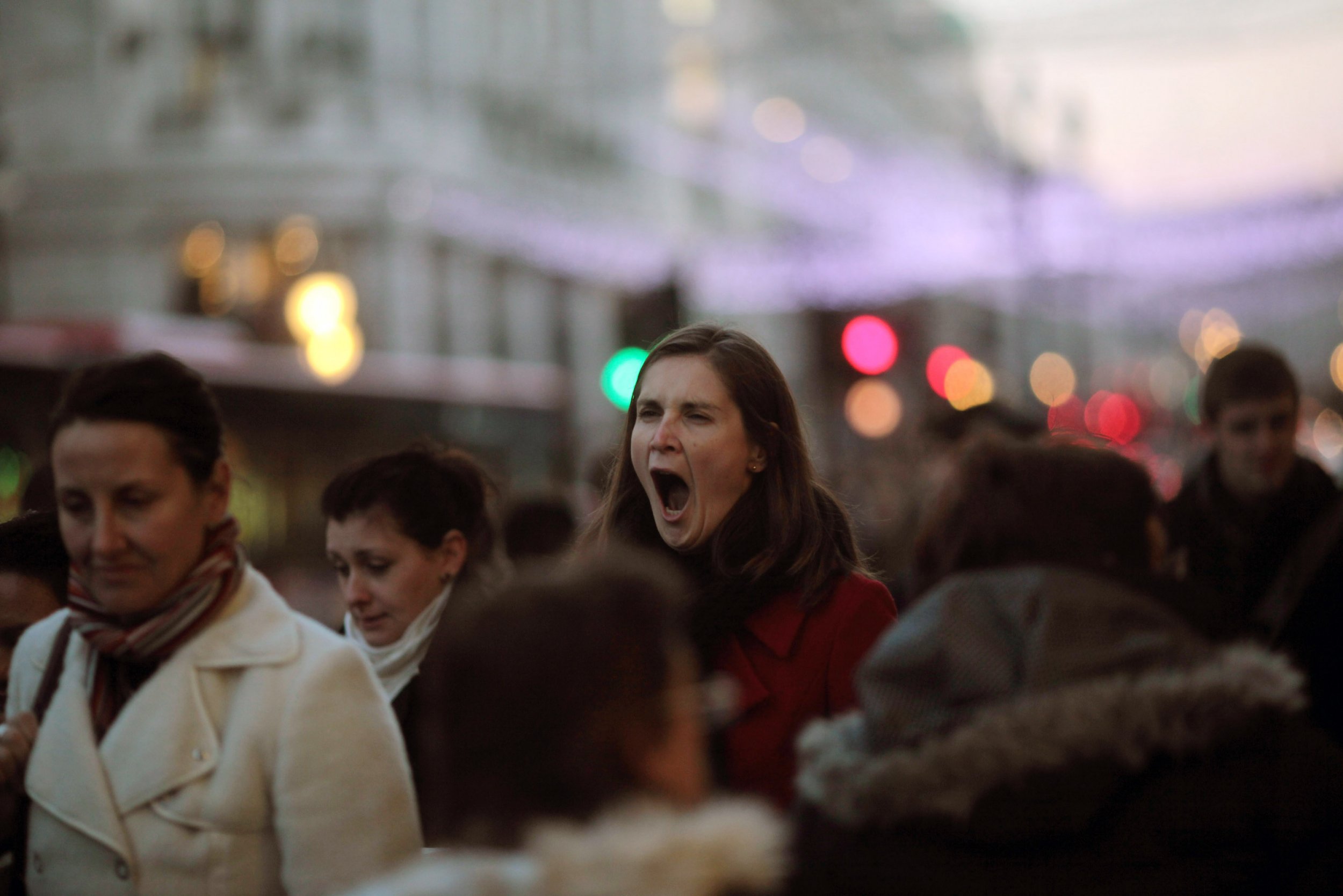 Woman yawns