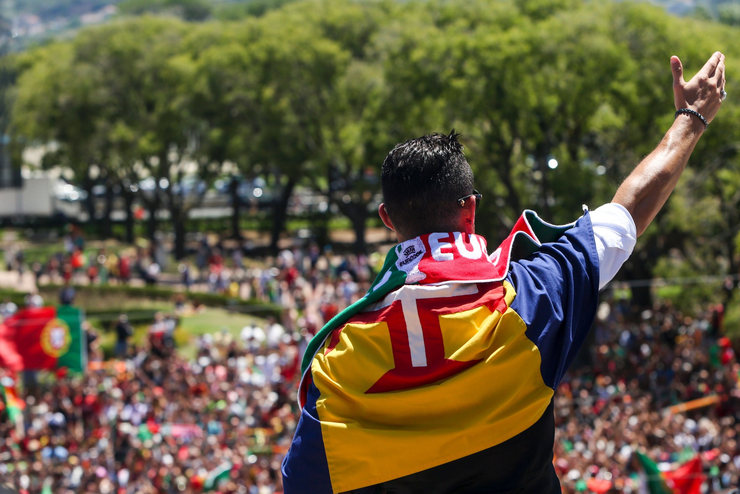 Cristiano Ronaldo greets his adoring public.