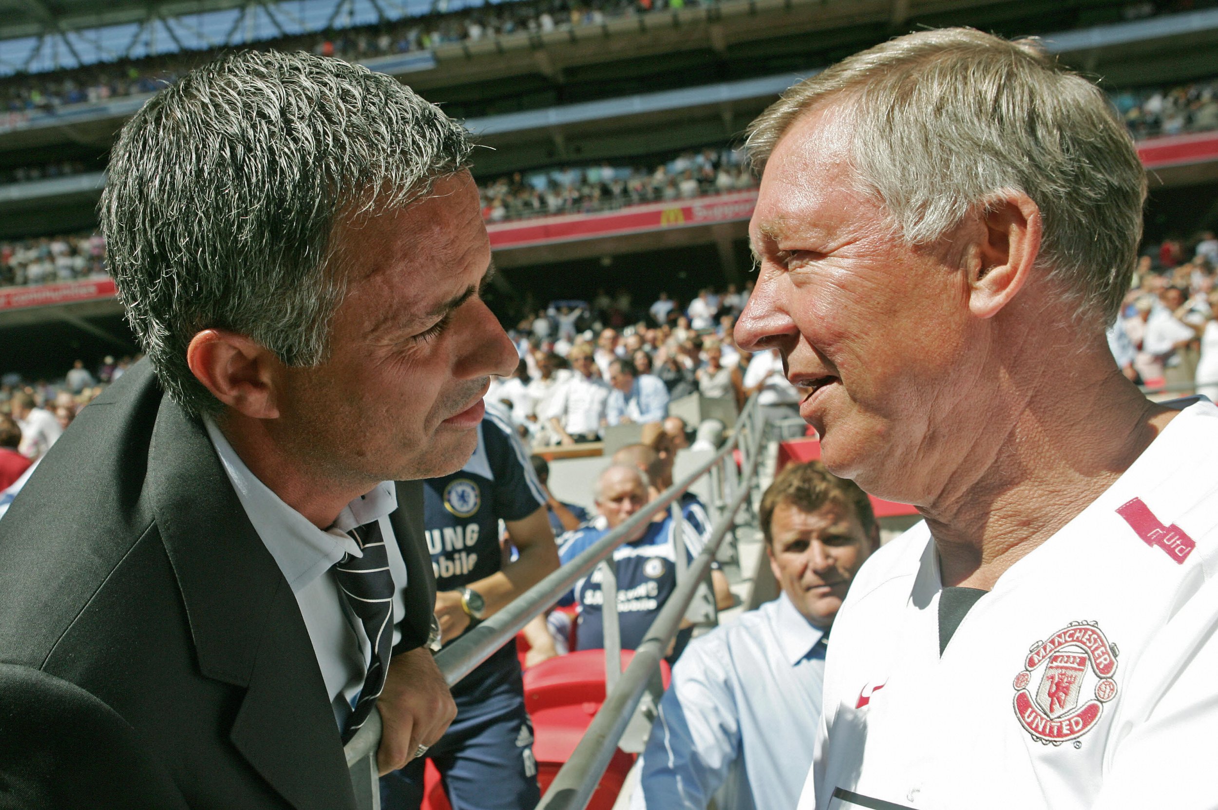 Jose Mourinho, left, with Sir Alex Ferguson.