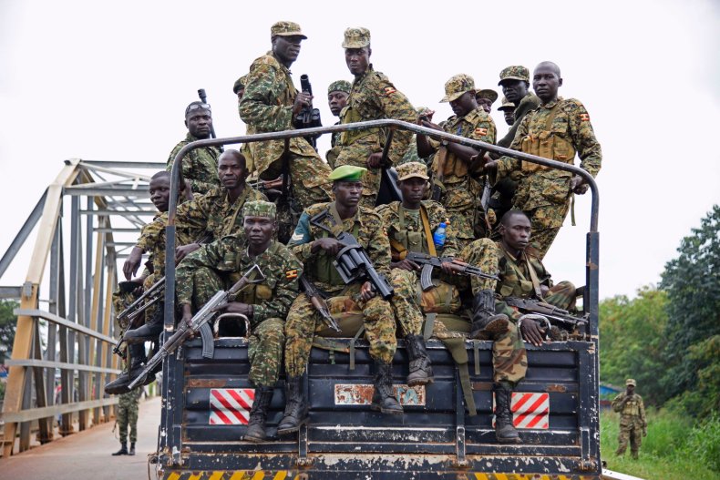 Ugandan soldiers traveling to South Sudan
