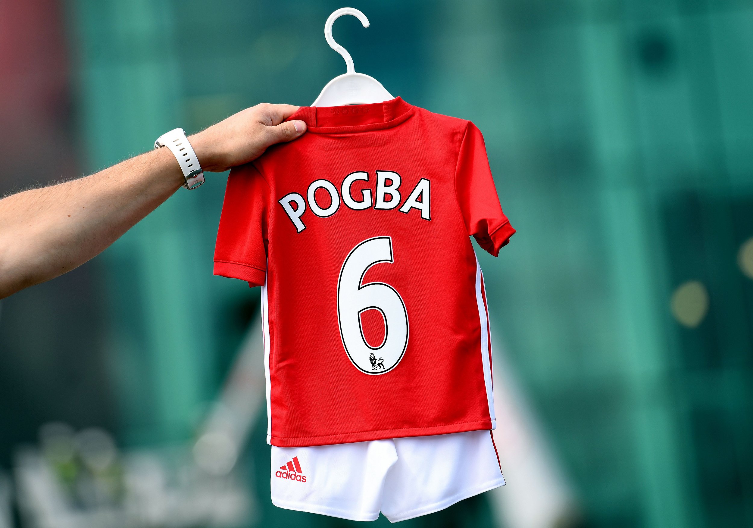 A replica shirt of new Manchester United signing Paul Pogba.
