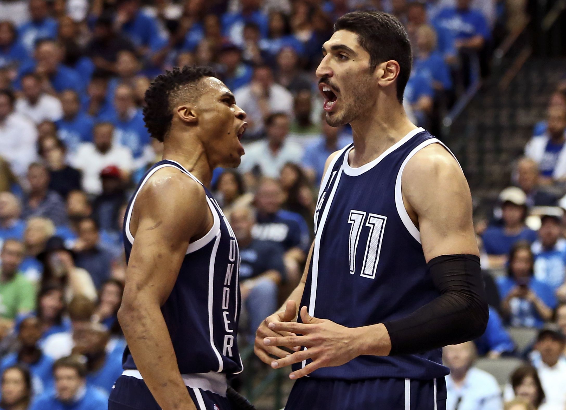 Enes Kanter visited his former Thunder teammates after the game Monday