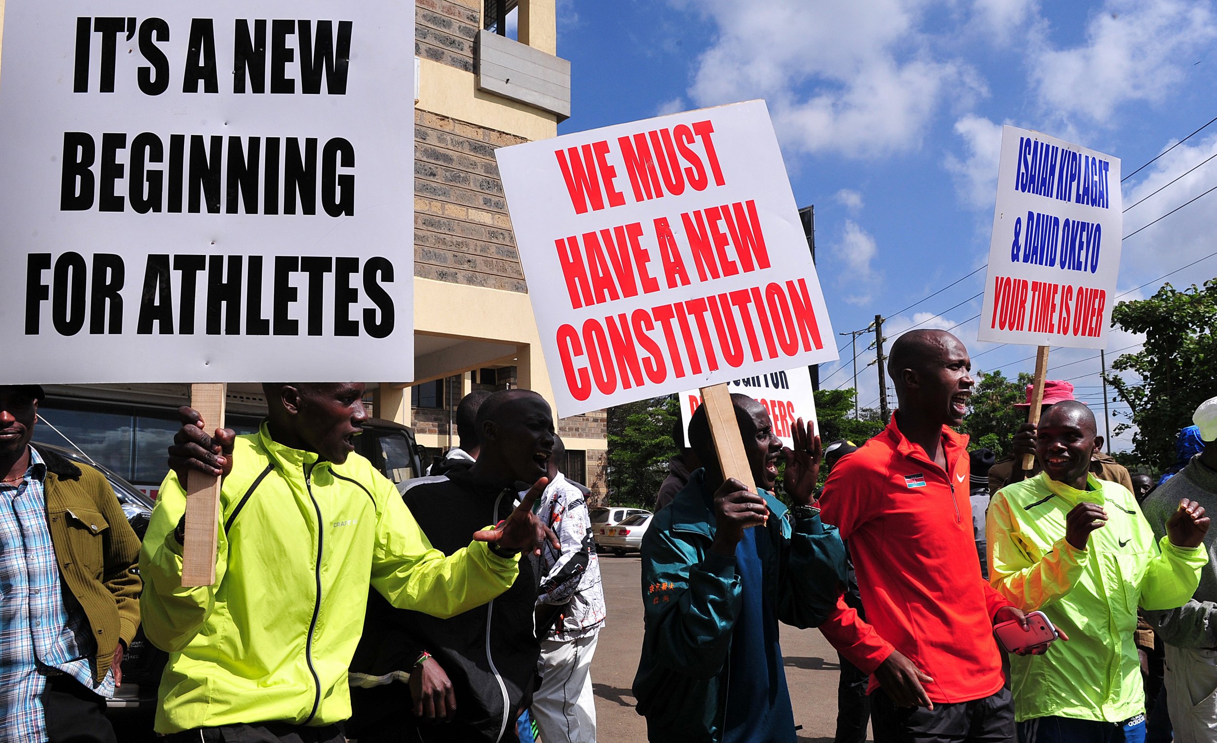 Kenyan athletes during a protest in Nairobi.