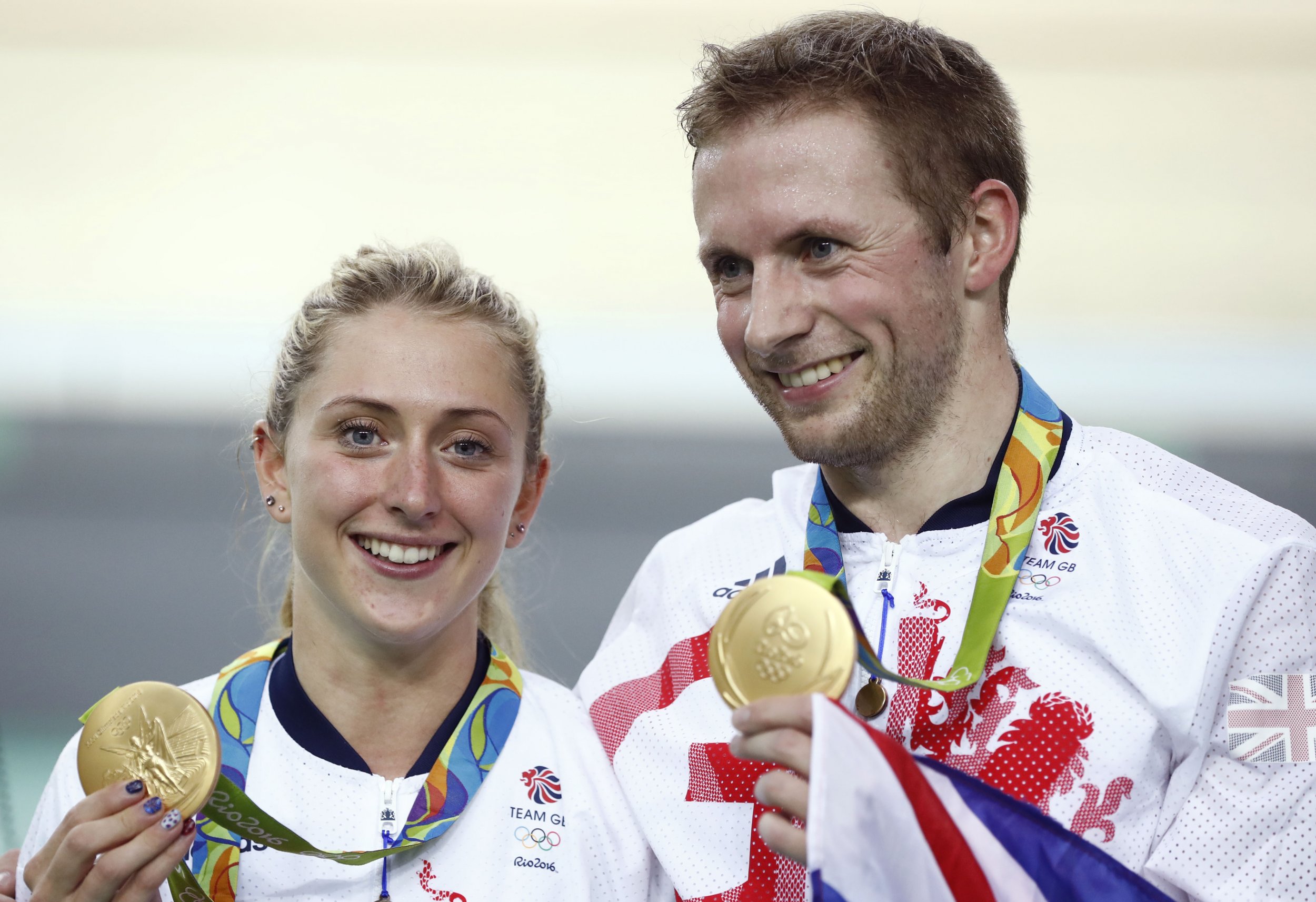 Cyclists Laura Trott, left, and Jason Kenny.