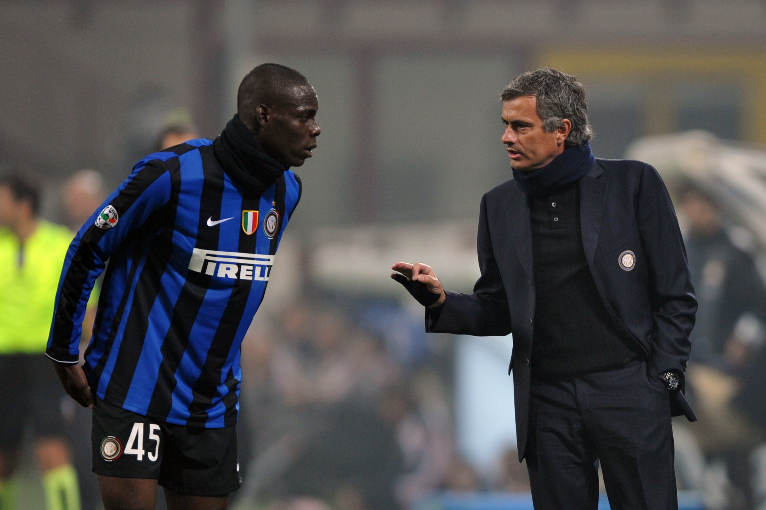 Mario Balotelli, left, with Jose Mourinho