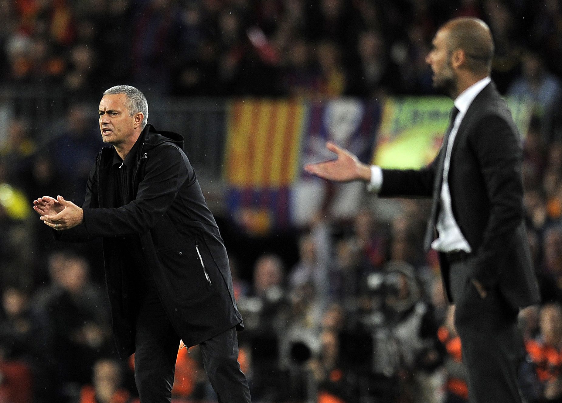 Jose Mourinho, left, with Pep Guardiola