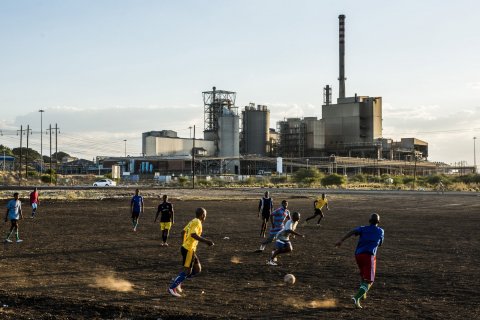 Mine workers play soccer