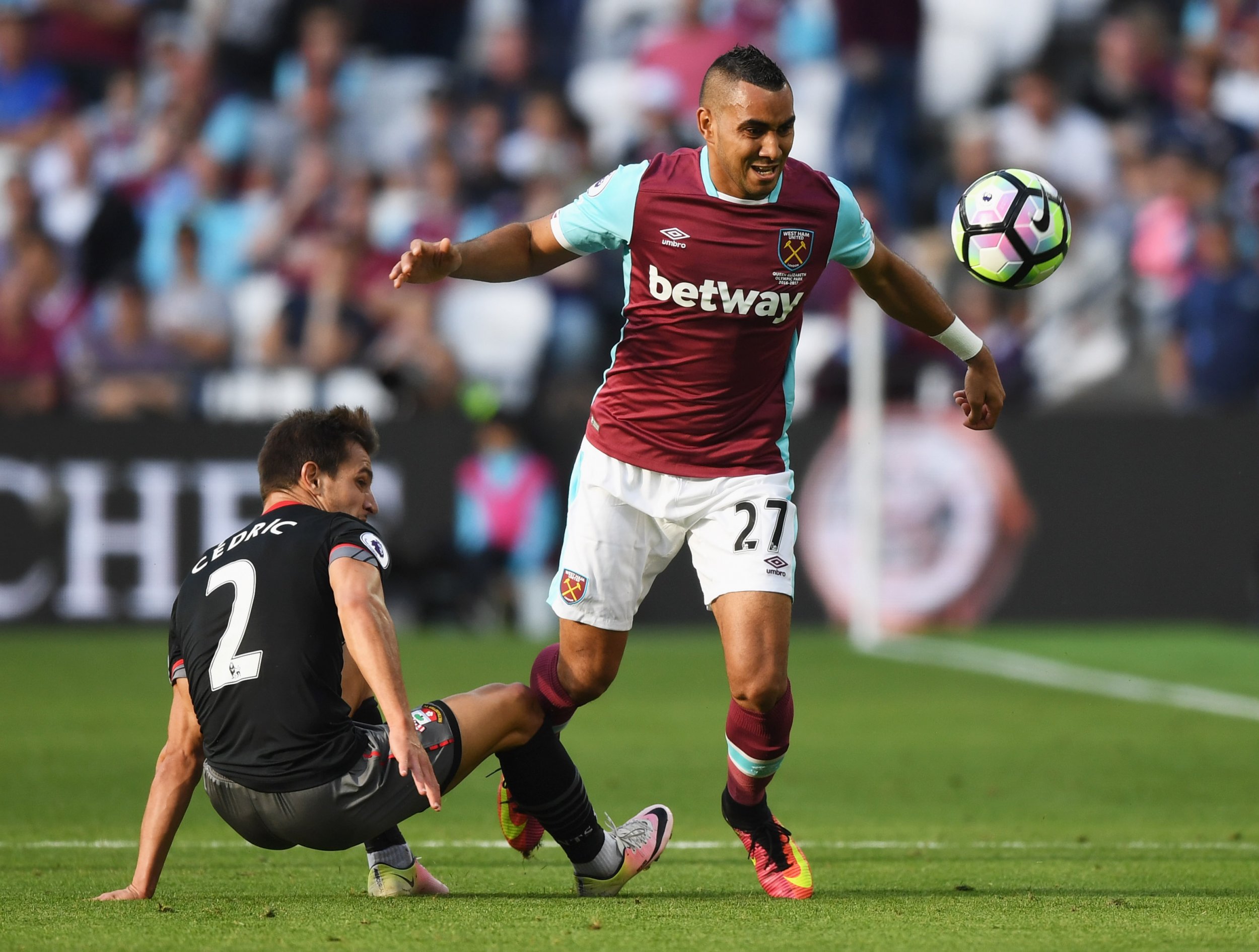 West Ham United midfielder Dimitri Payet, right.