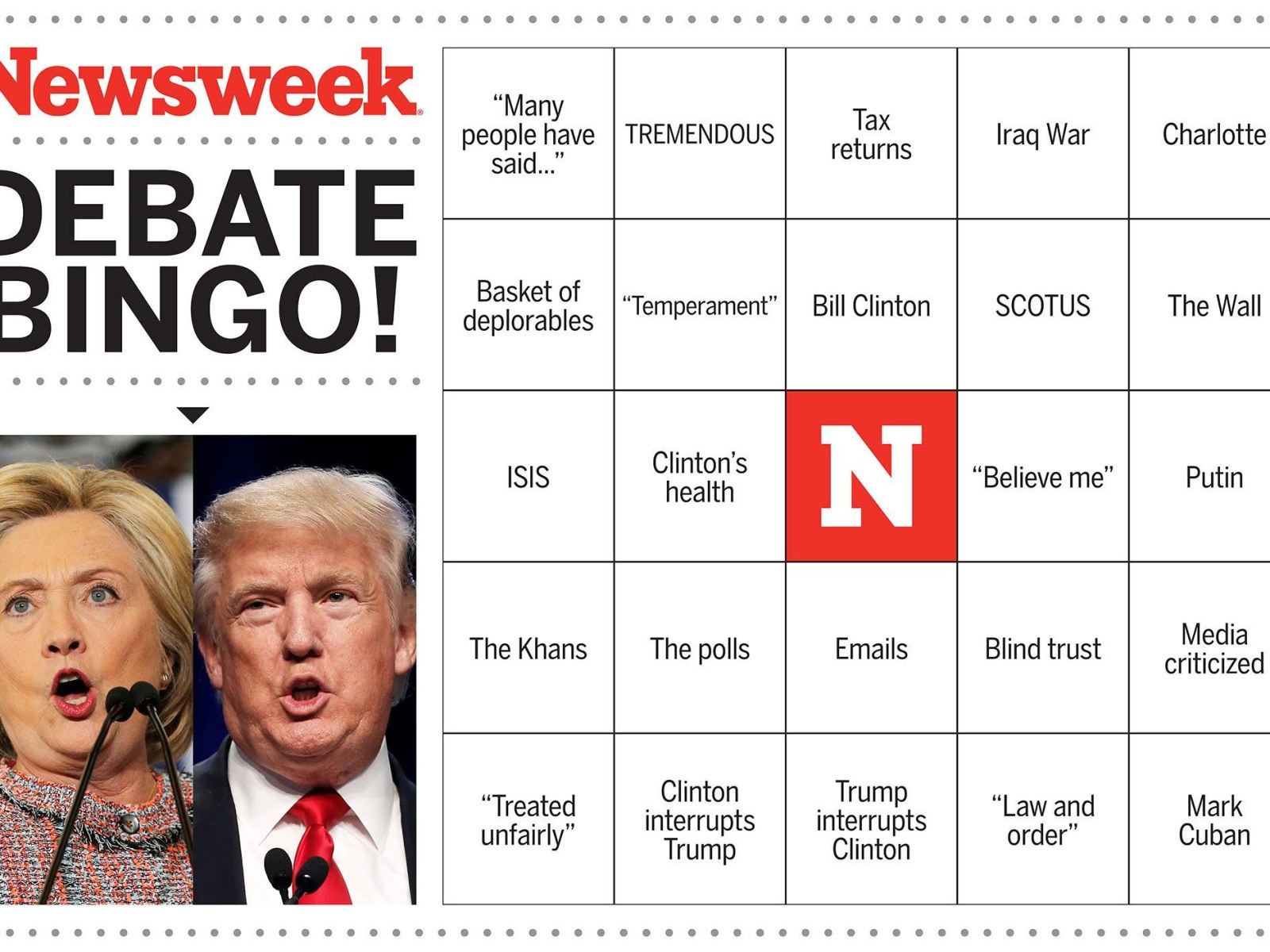 The Ultimate Drinking Game Clinton V Trump Presidential Debate Bingo